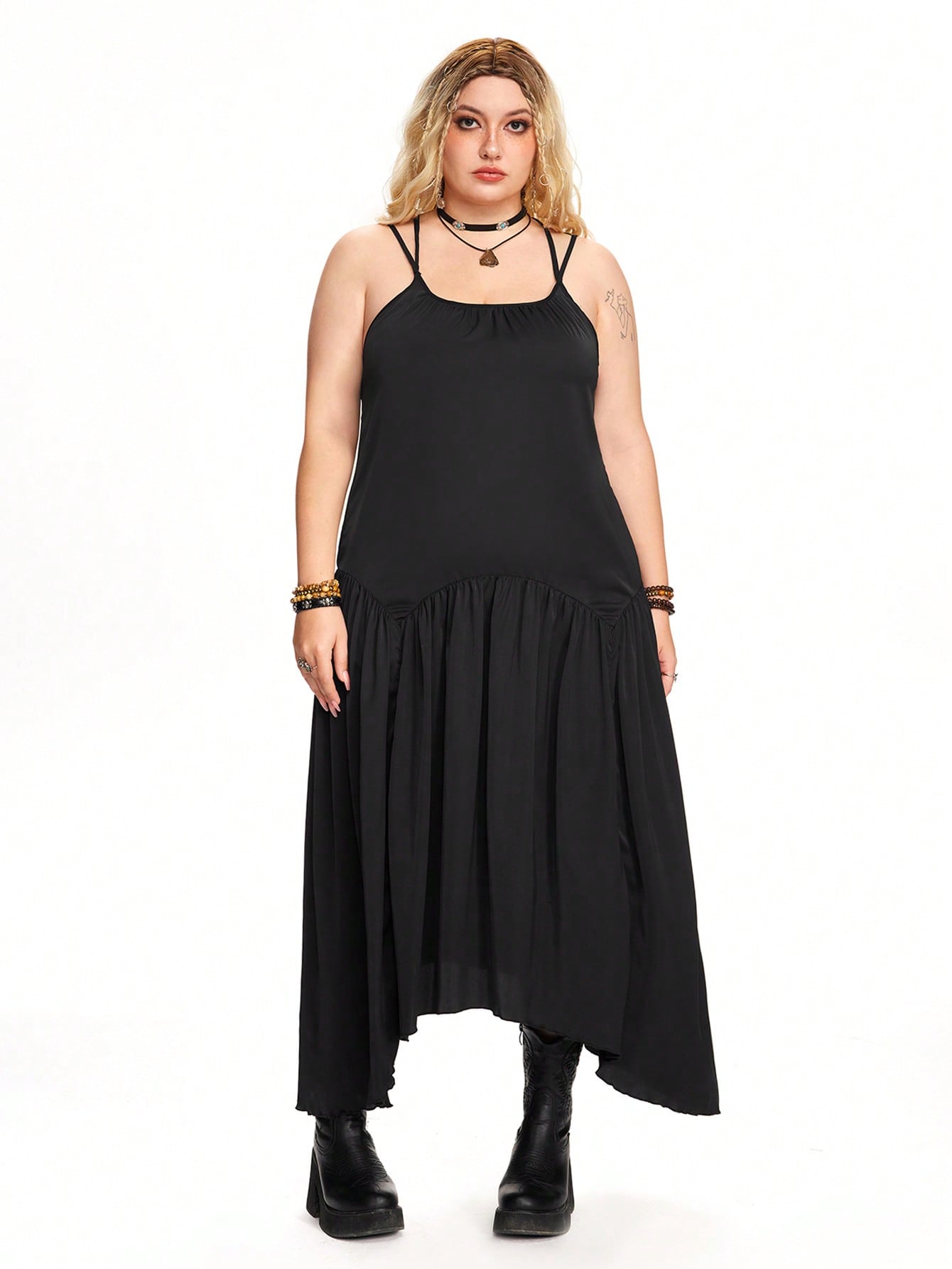 Goth Plus Size Women Halloween PUNK Suspender Five-Pointed Star Lace-Up Dress