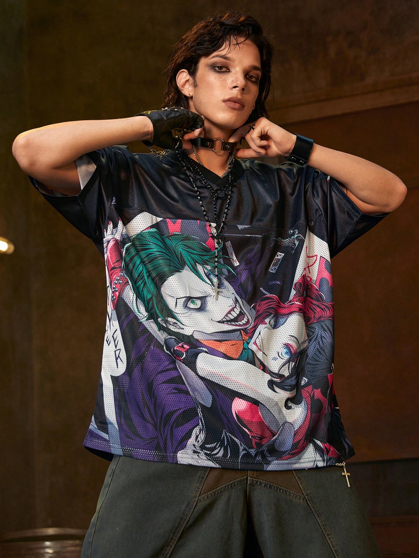 Harley Quinn | ROMWE Men's Anime Characters Print Mesh Splice Short Sleeve Sports T-Shirt