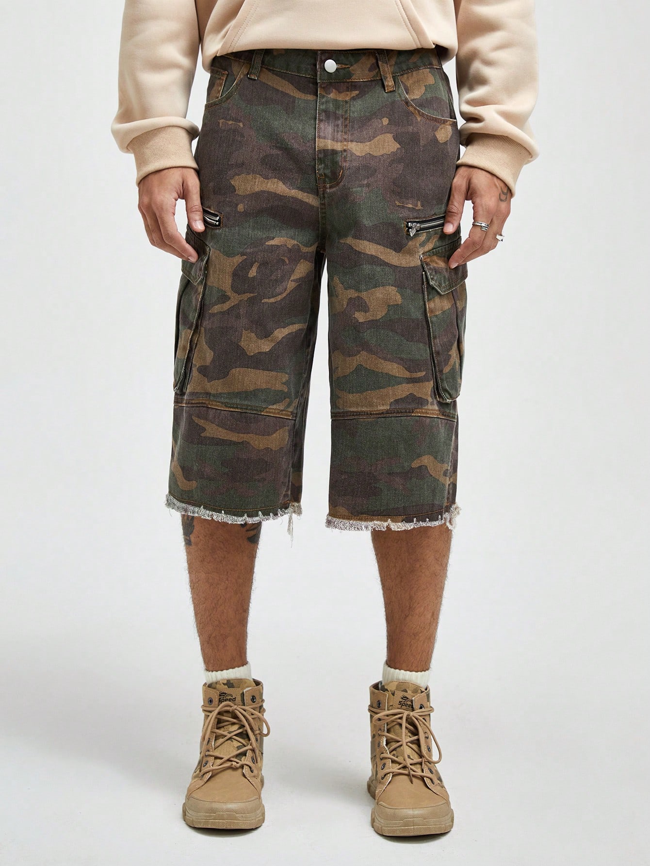 Street Life Men Distressed Camo 7/8 Length Denim Jeans