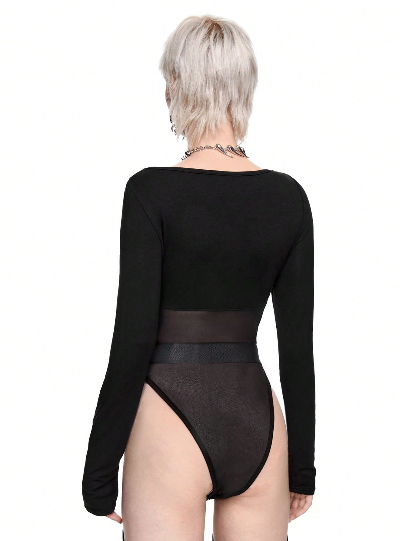 Grunge Punk Y2K Sexy Cutout Mesh Contrast Bodysuit