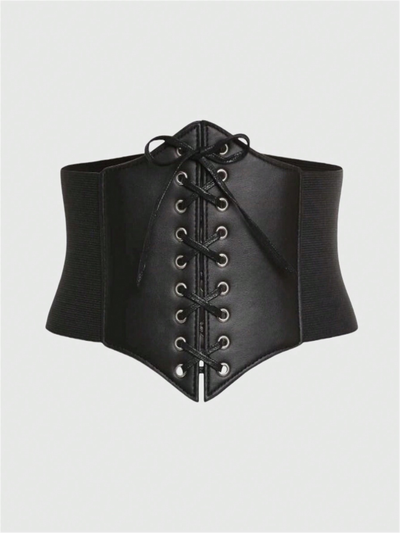 Goth Lace-Up PU Leather Bustier With Belt (Halloween)