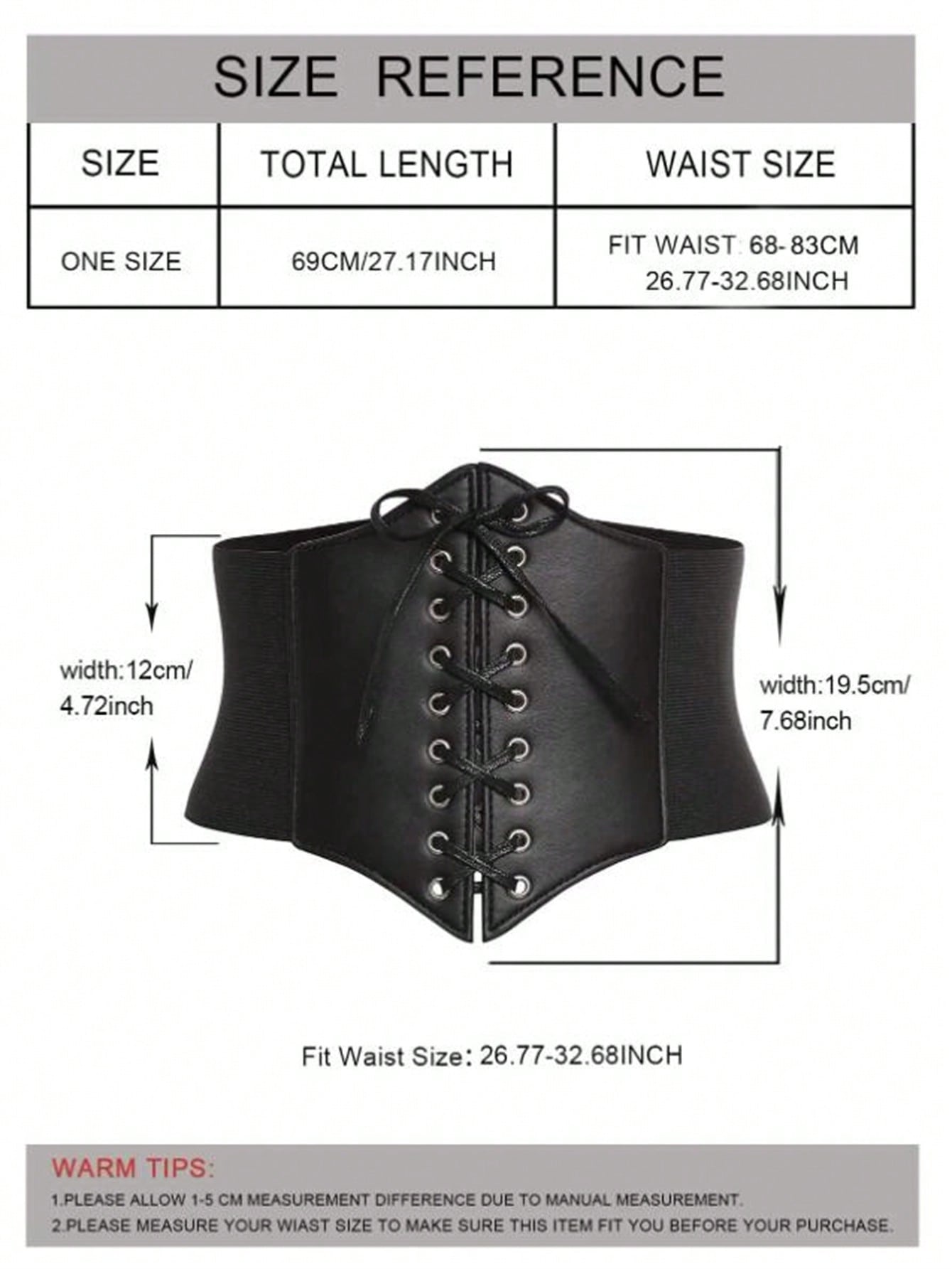 Goth Lace-Up PU Leather Bustier With Belt (Halloween)