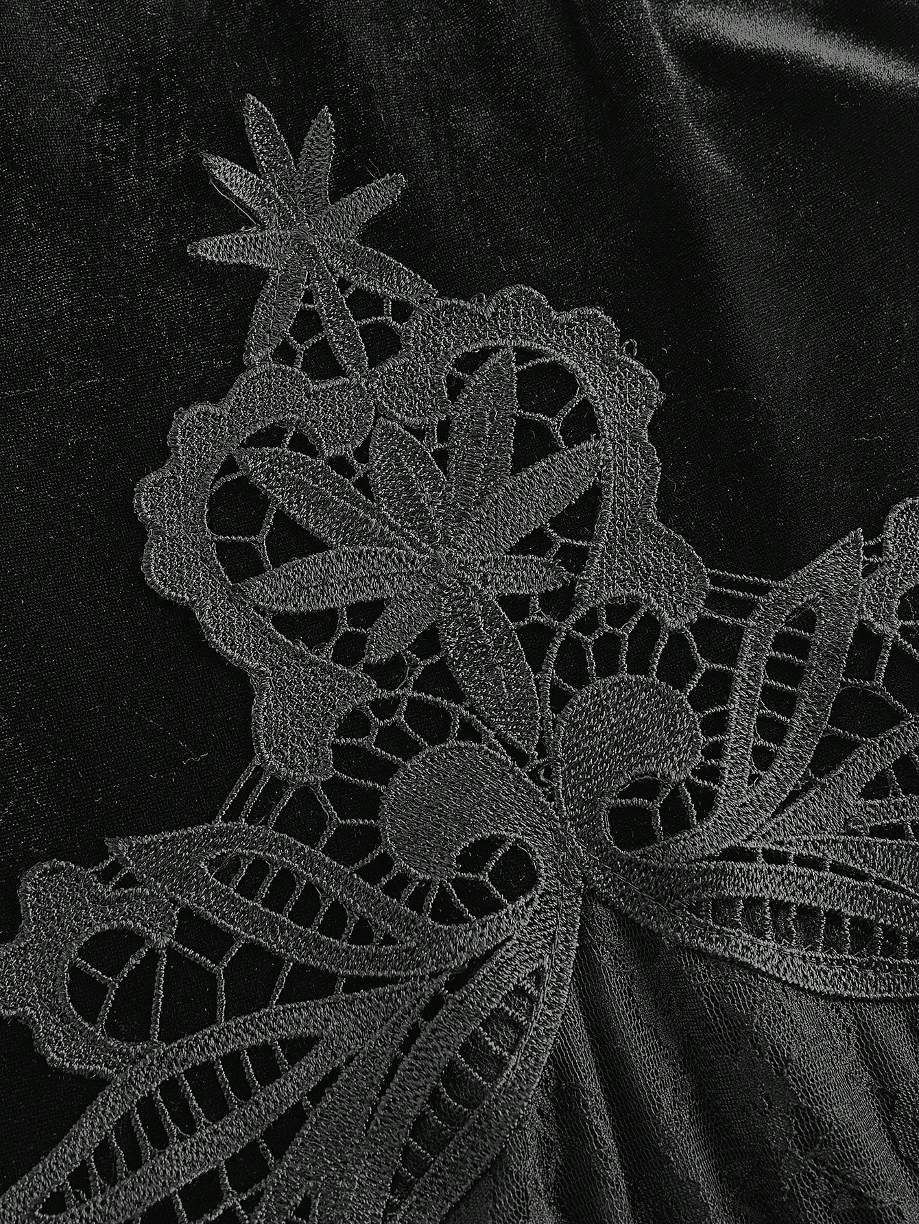 Goth Gothic Court Style Heavy-Embroidered Velvet And Contrast Lace Bodycon Maxi Skirt, Plus Size
