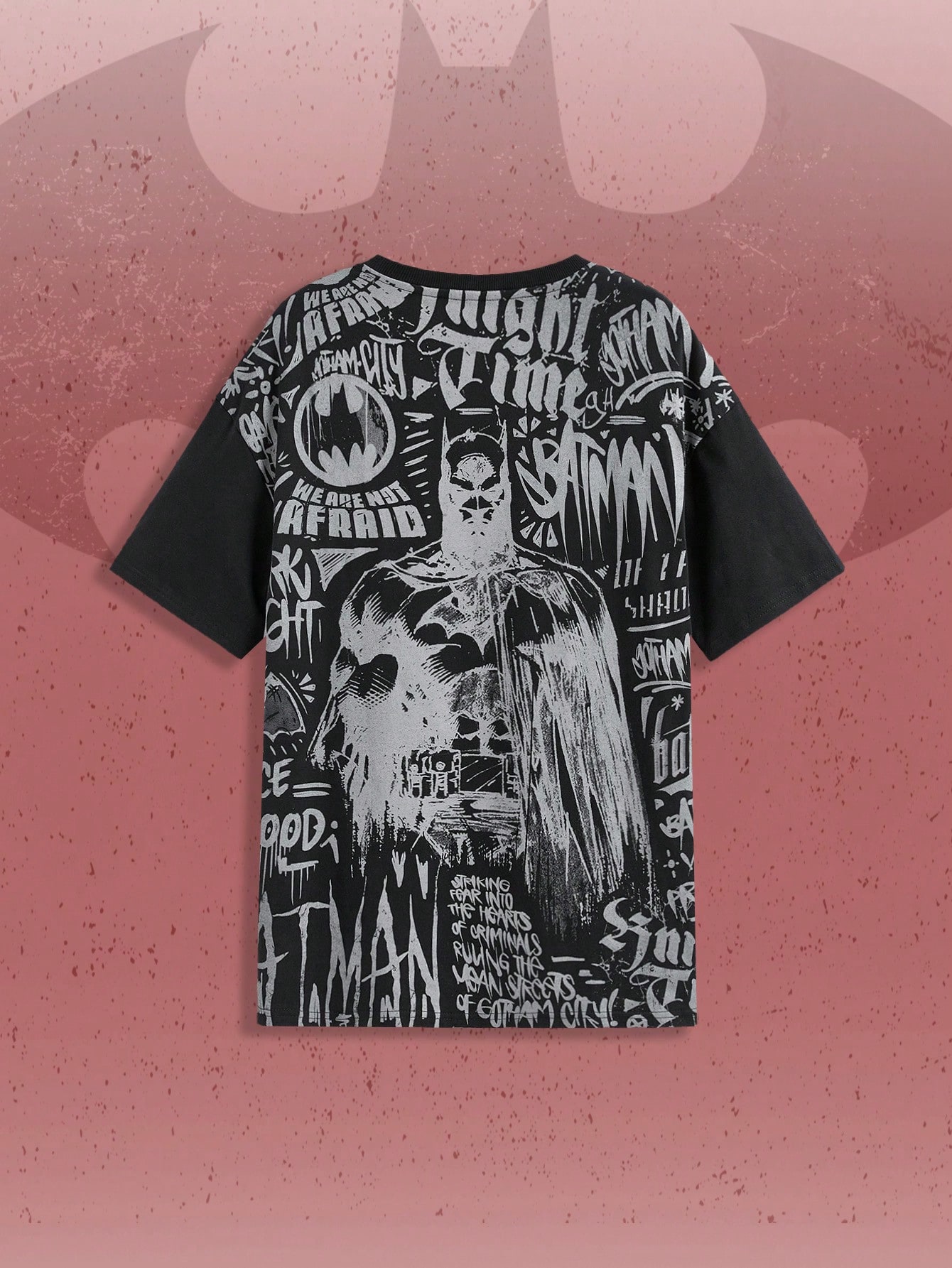 Batman X ROMWE Women's Anime Hero And Letter Graphic Drop Shoulder Oversize Casual Tee , Summer