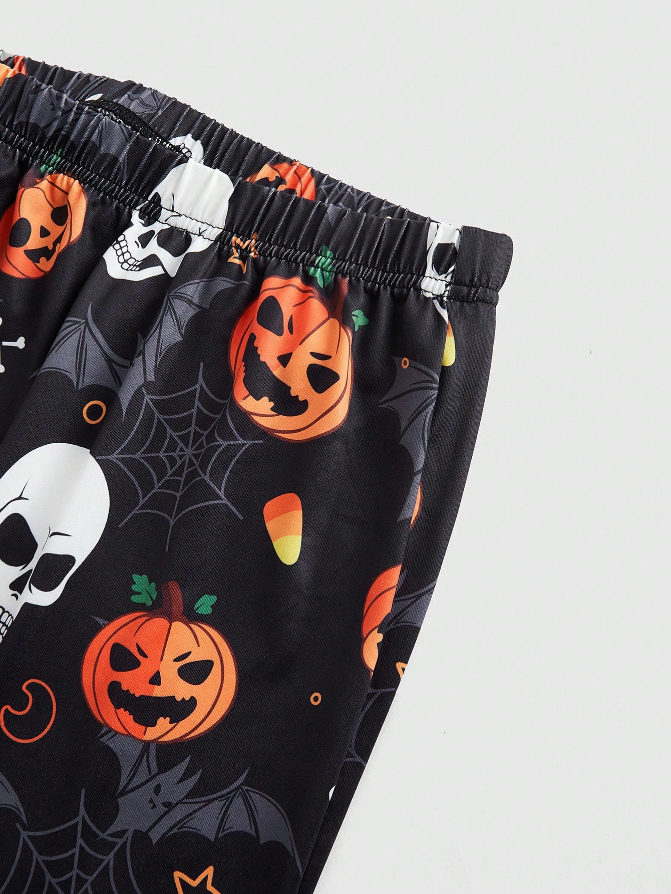 Goth Plus Size Halloween Pumpkin & Skeleton All-Over Print Casual Pajama Set