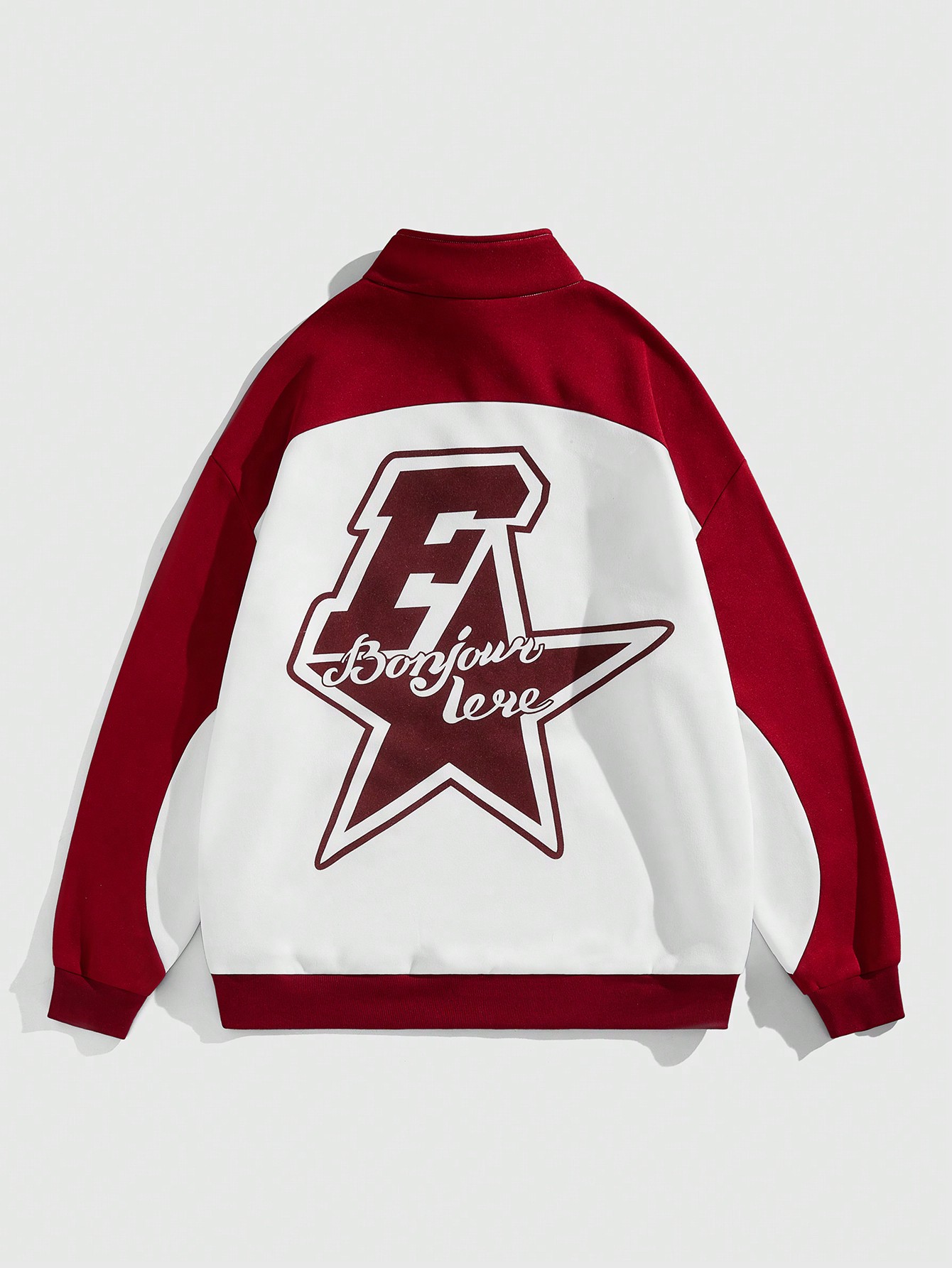 ROMWE Avant Men's Color-Block Zipper Decorated Long Sleeve Pullover With Pockets, School