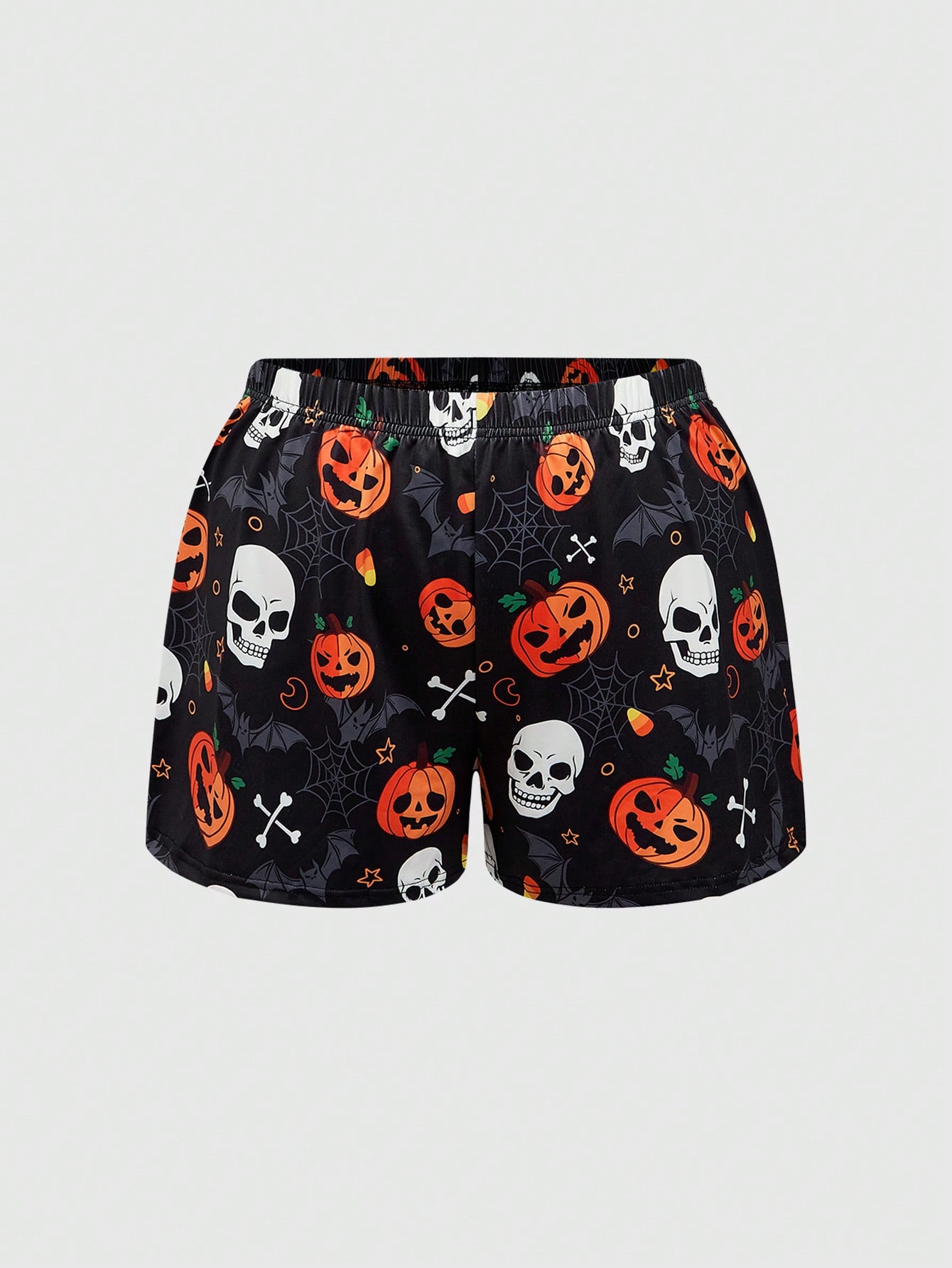 Goth Plus Size Halloween Pumpkin & Skeleton All-Over Print Casual Pajama Set