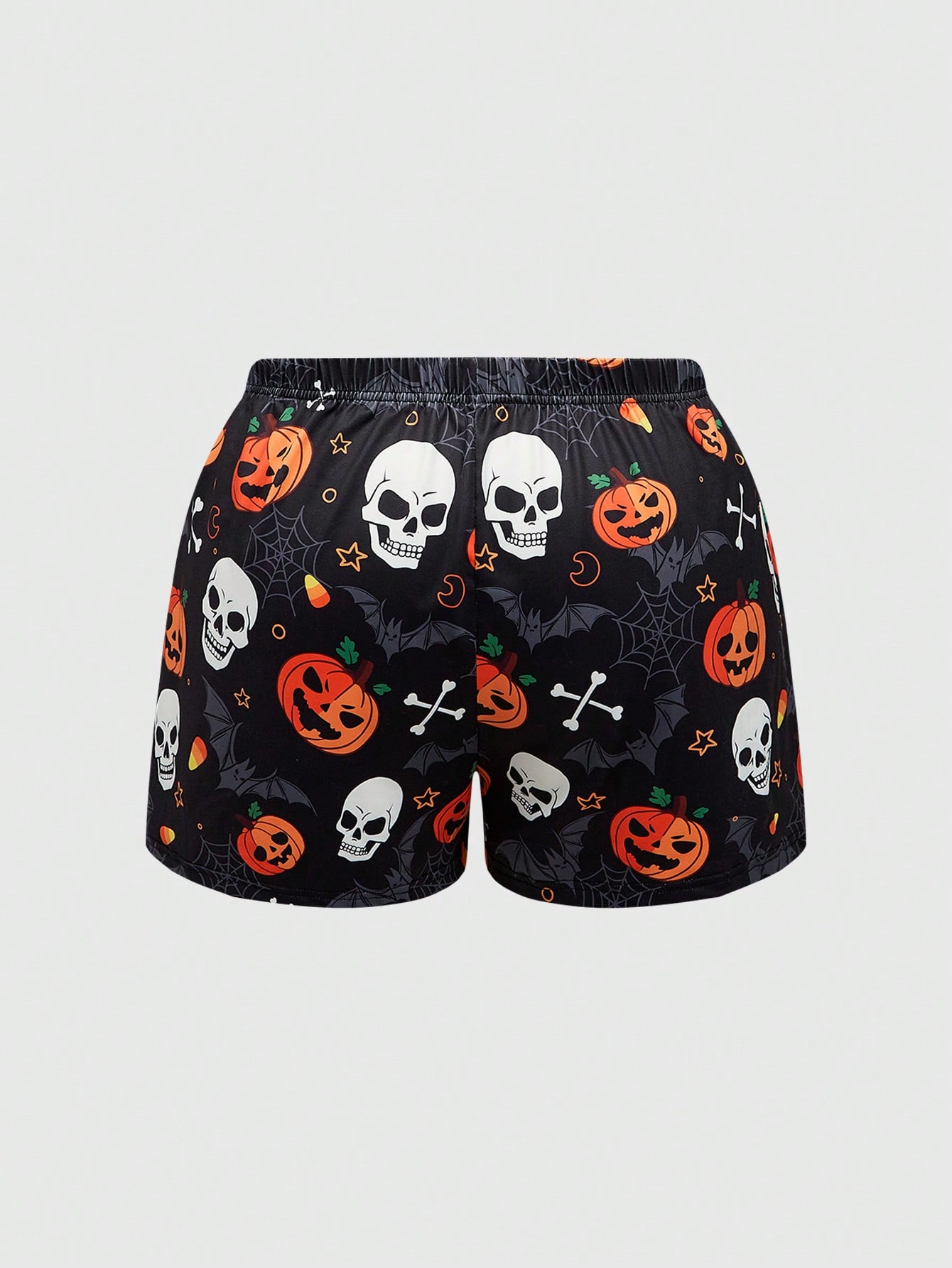 Goth Plus Size Halloween Pumpkin & Skeleton All-Over Print Casual Pajama Set