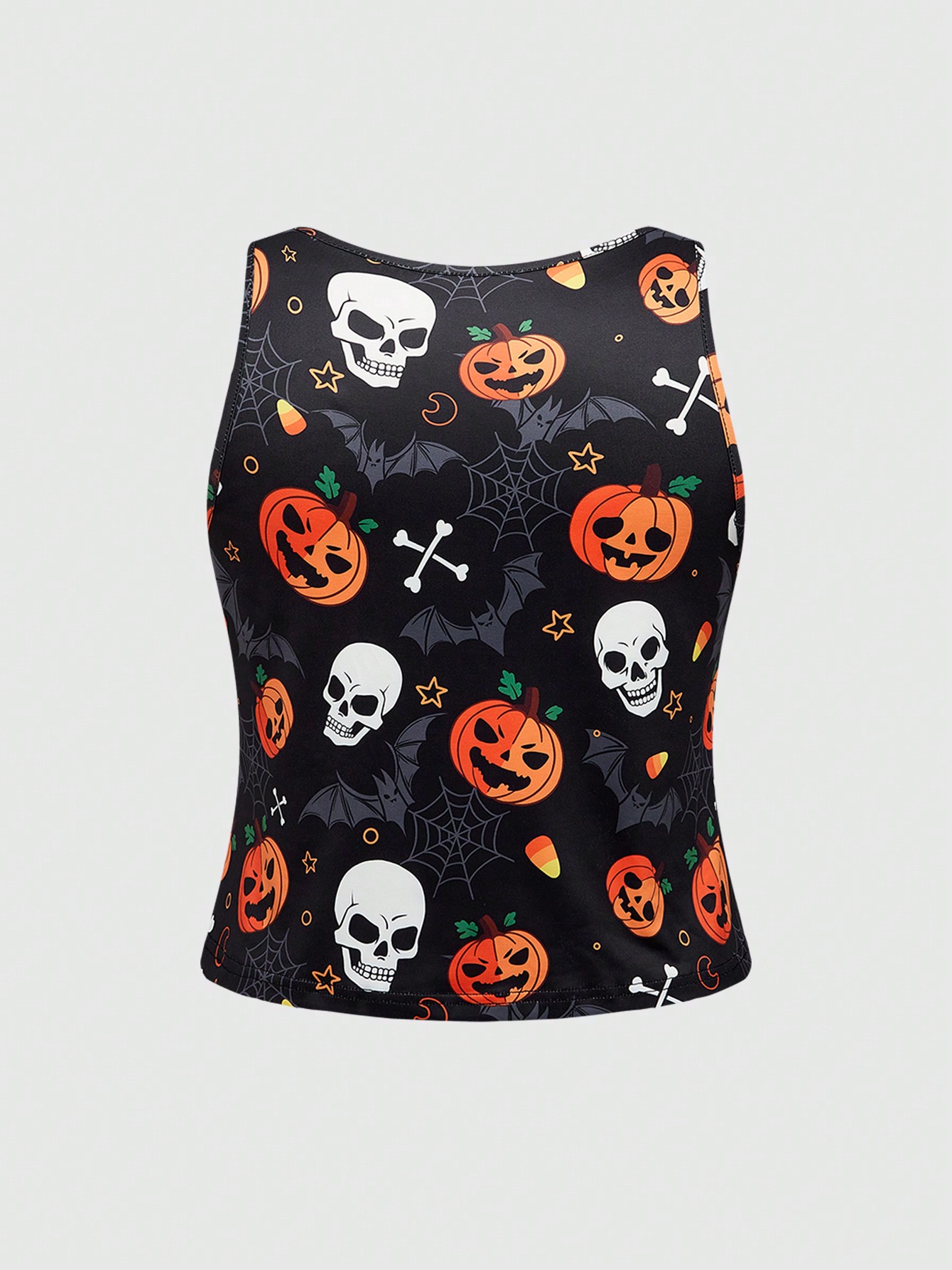 Goth Plus Size Halloween Pumpkin & Skeleton All-Over Print Casual Pajama Set