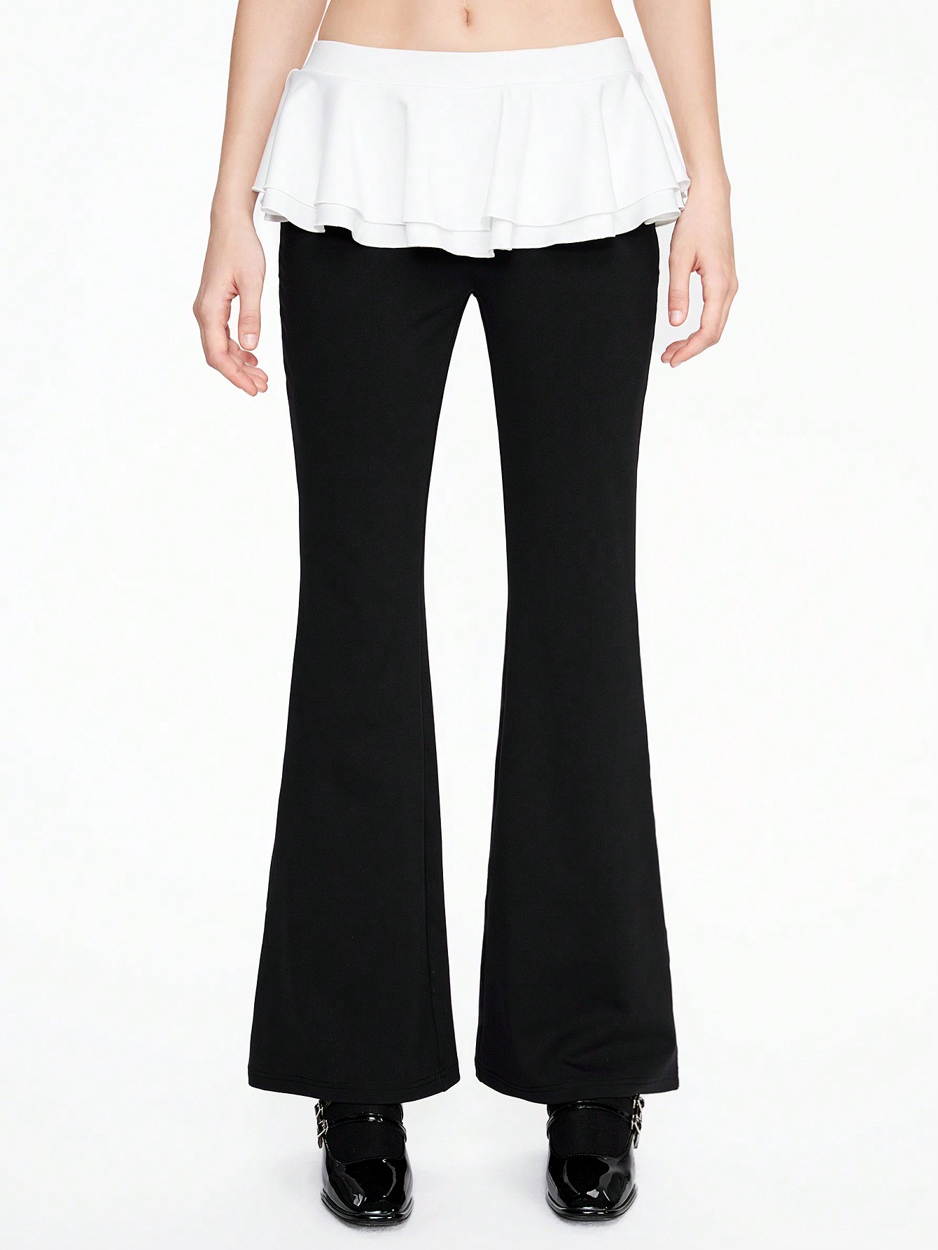 Women's Cute Waist Spliced Ruffle Hem Skinny Flare Pants
