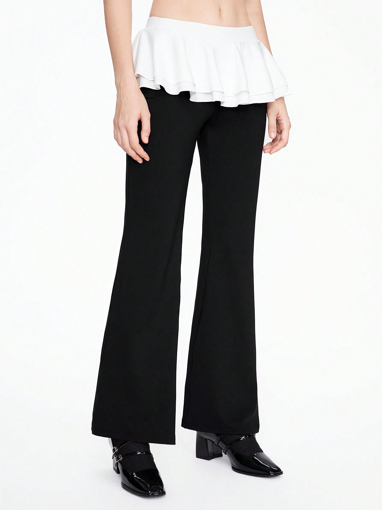 Women's Cute Waist Spliced Ruffle Hem Skinny Flare Pants