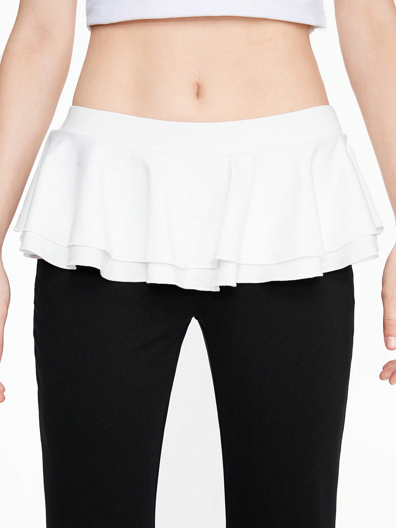 Women's Cute Waist Spliced Ruffle Hem Skinny Flare Pants