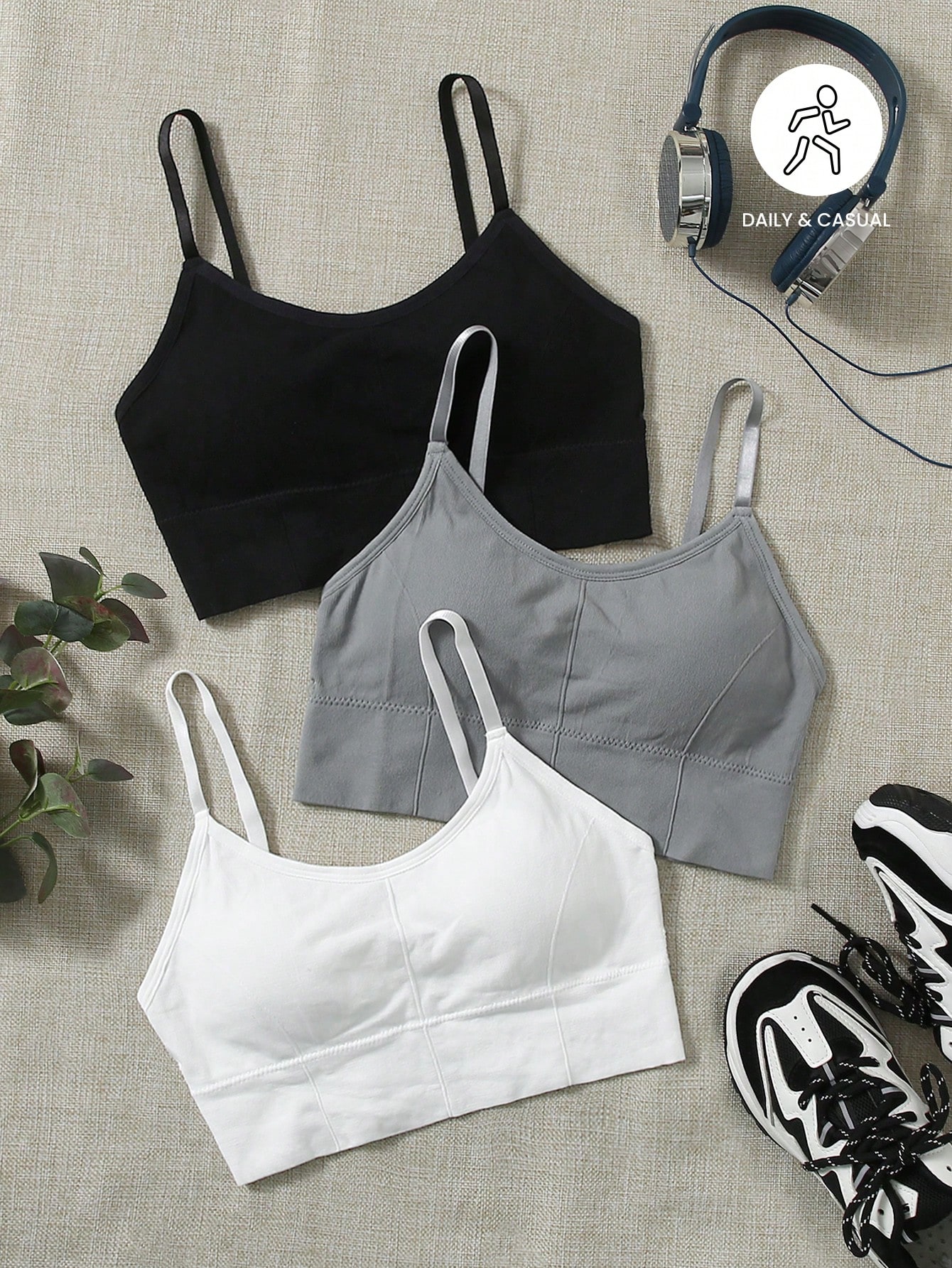 3pcs Medium Support  Solid Sports Bra