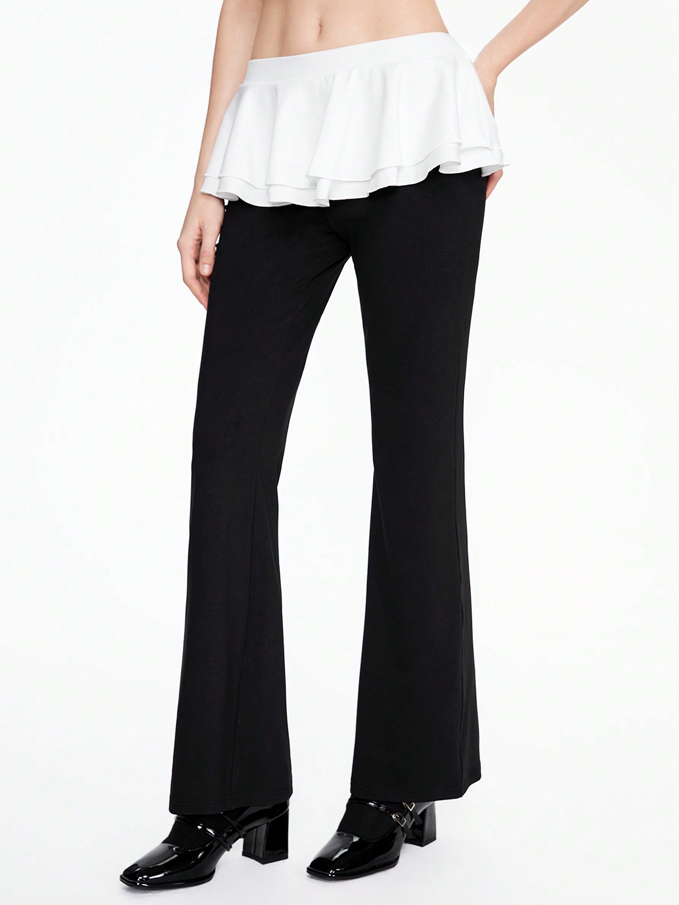 Women's Cute Waist Spliced Ruffle Hem Skinny Flare Pants