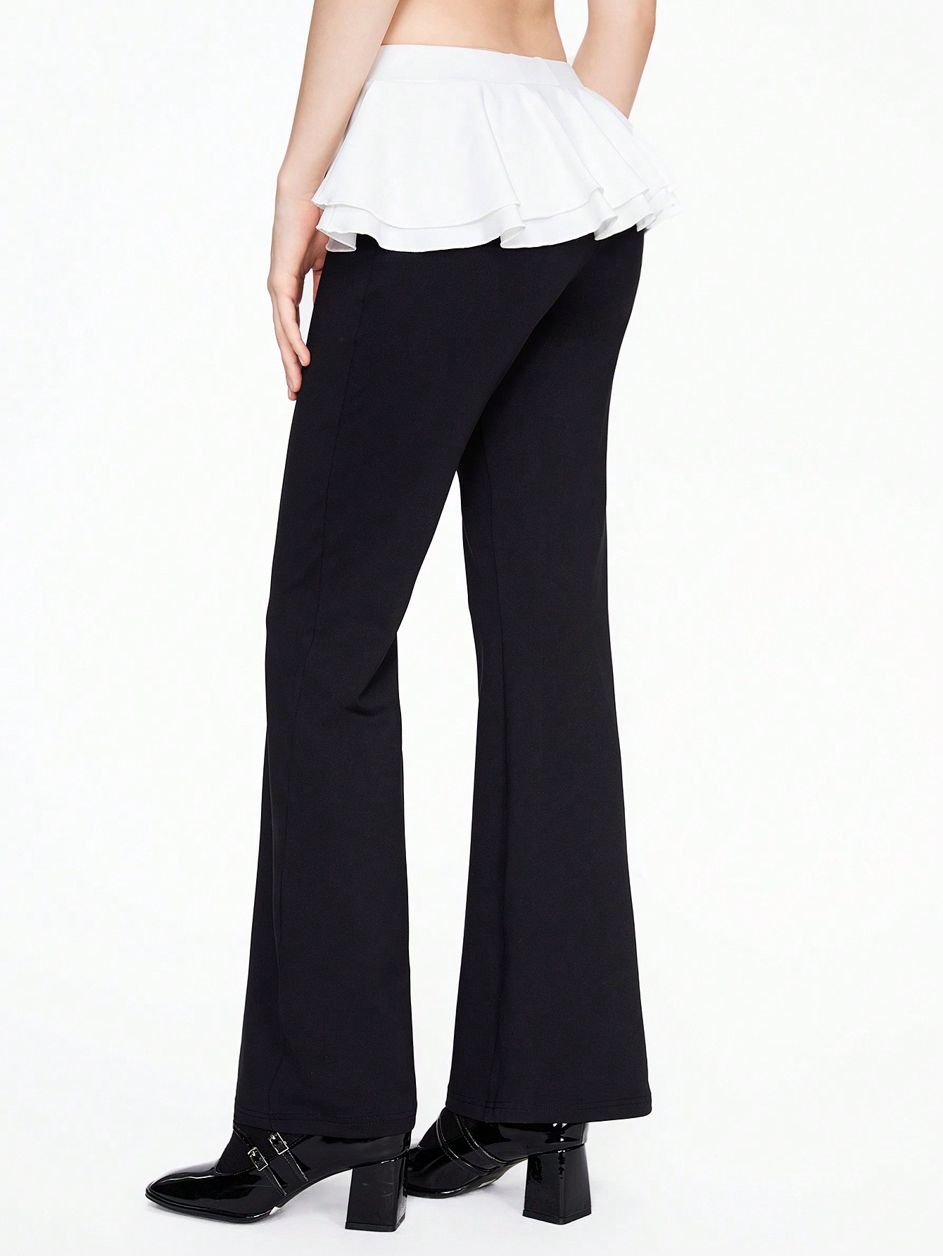 Women's Cute Waist Spliced Ruffle Hem Skinny Flare Pants