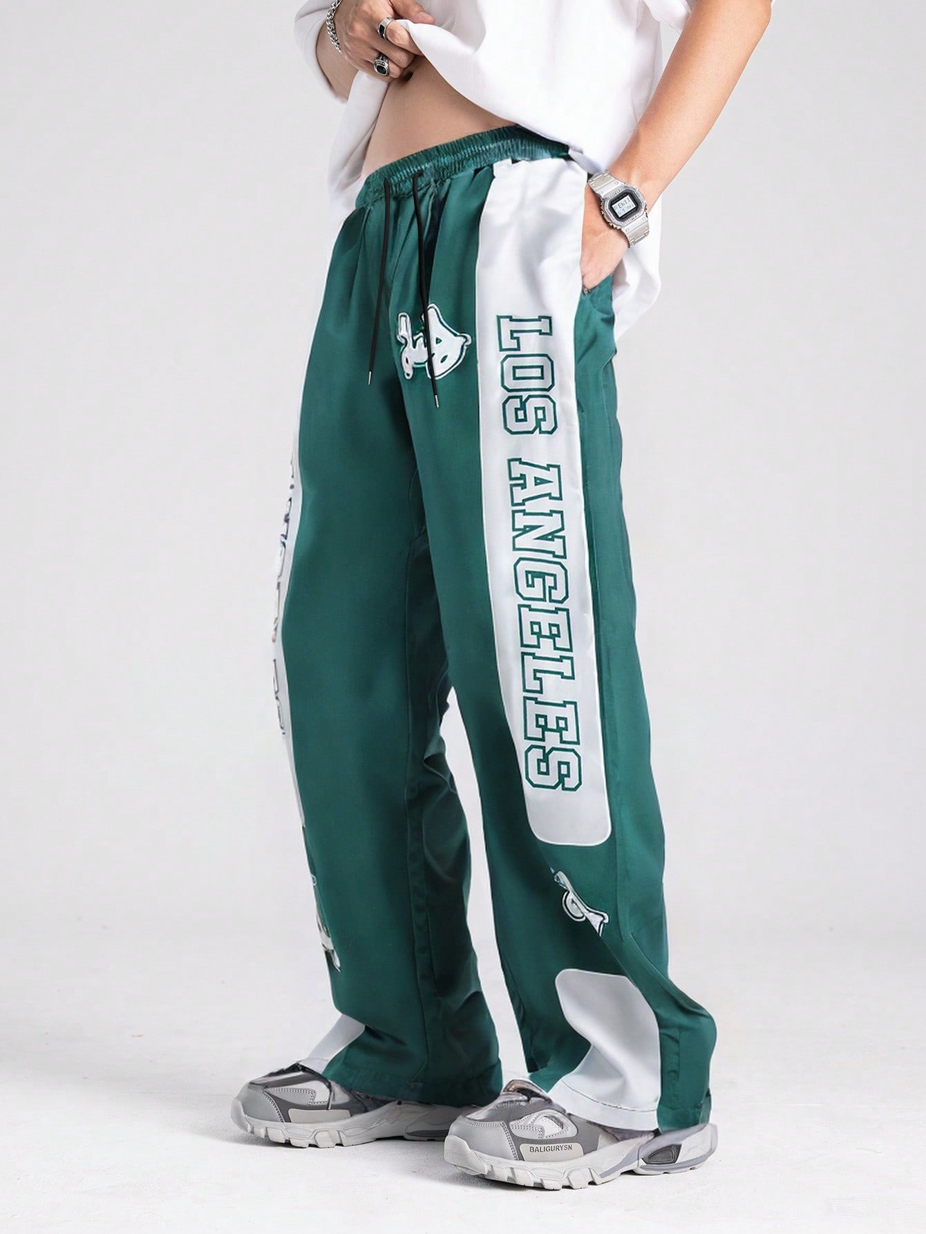 Street Life Men's Contrast Color Letter Print Casual Pants, Suitable For Spring & Summer