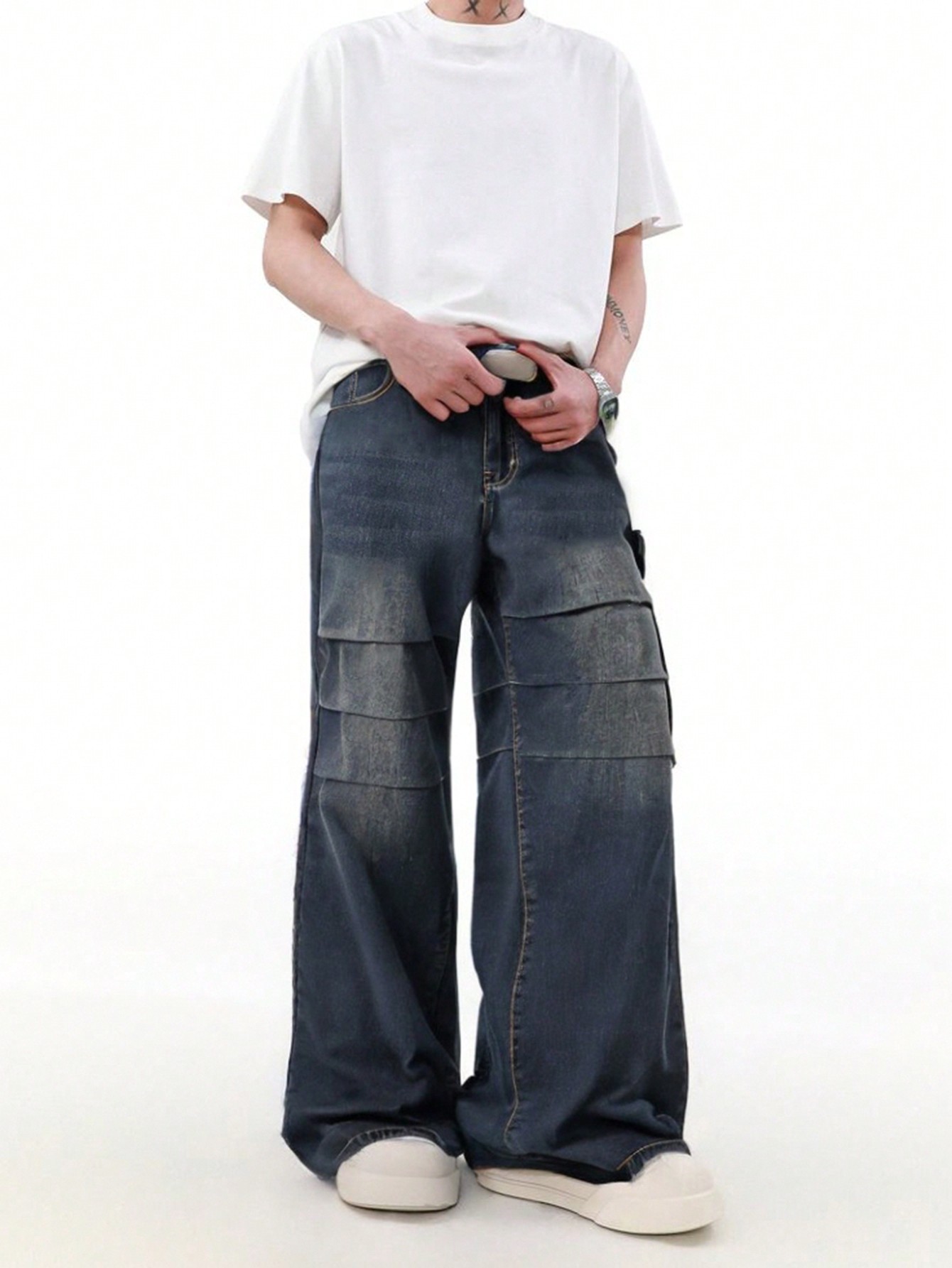 Street Life Men's Solid Color Casual Loose Fit Pocket Jeans