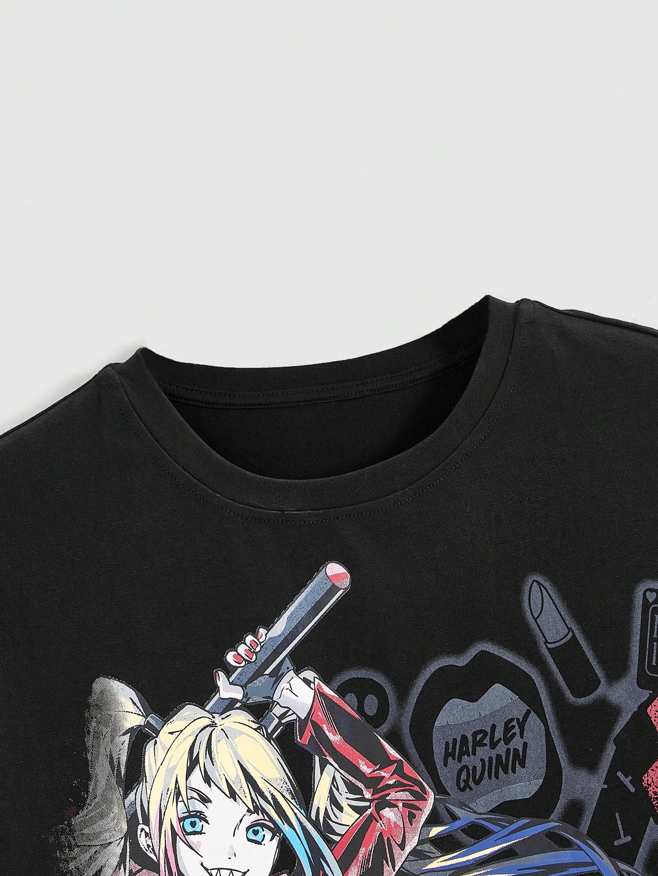 Harley Quinn | ROMWE Anime Character & Letter Print Oversized Drop Shoulder T-Shirt, Summer