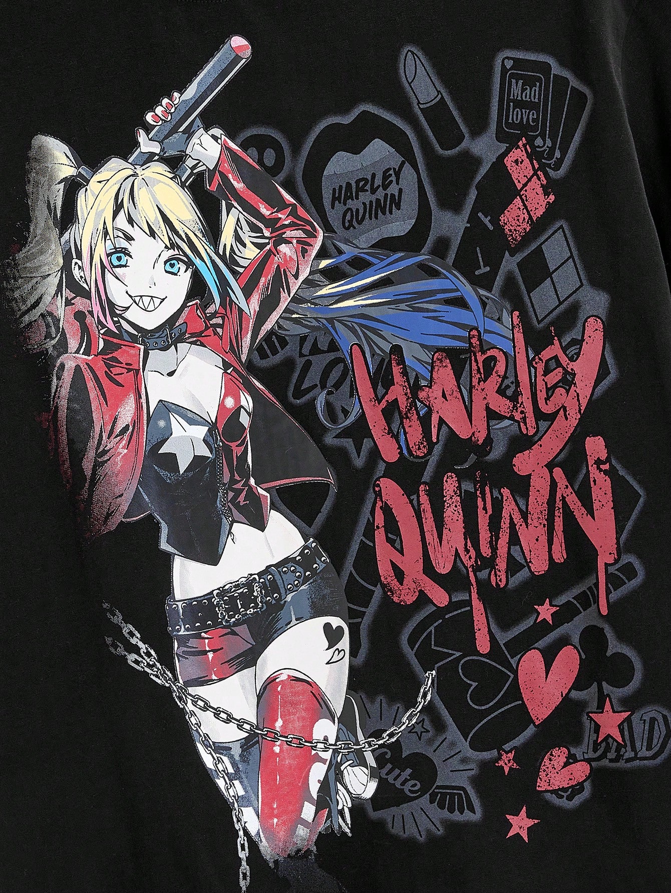 Harley Quinn | ROMWE Anime Character & Letter Print Oversized Drop Shoulder T-Shirt, Summer