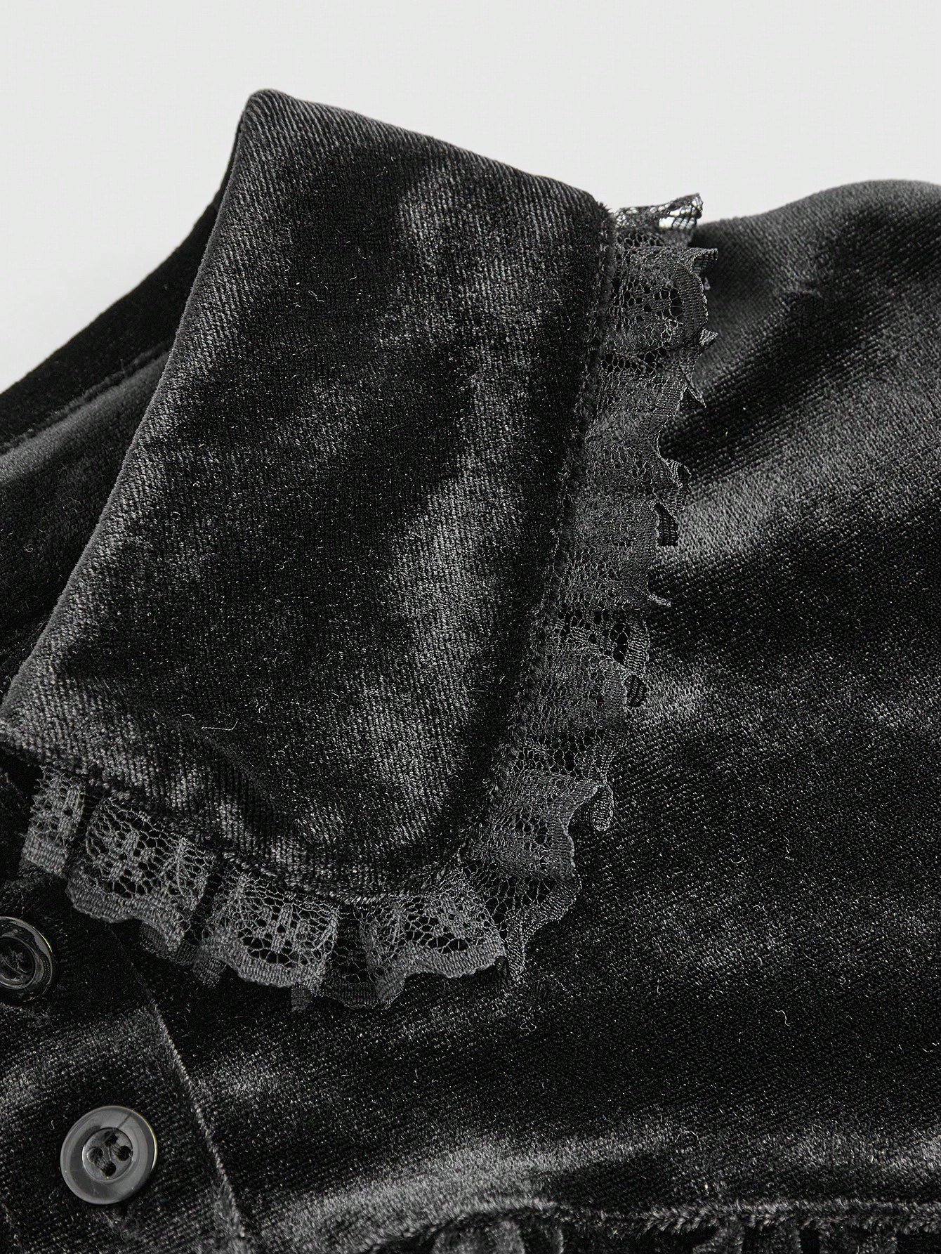 Goth Plus Size Vintage Velvet Gothic Style Contrast Lace Bell Sleeve Cropped Top, For Winter