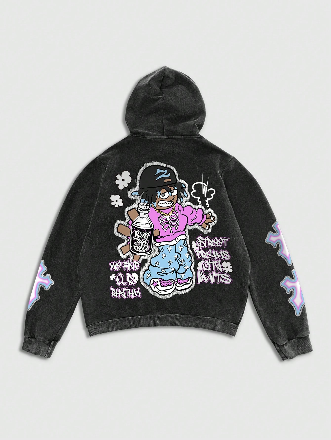 Street Life Men's Casual Cartoon Slogan Print Fleece Hoodie, Spring & Fall