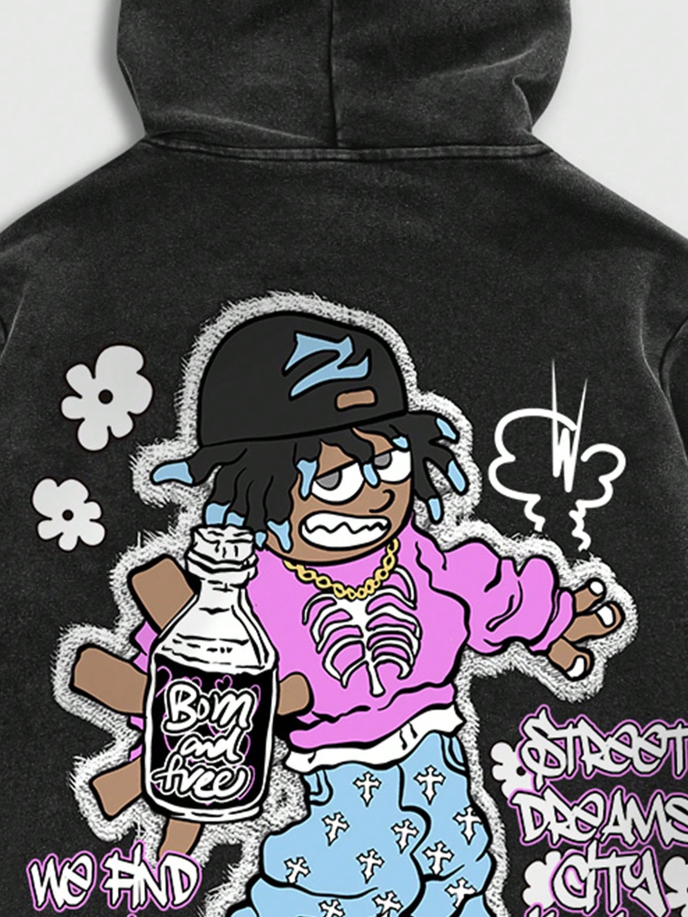 Street Life Men's Casual Cartoon Slogan Print Fleece Hoodie, Spring & Fall