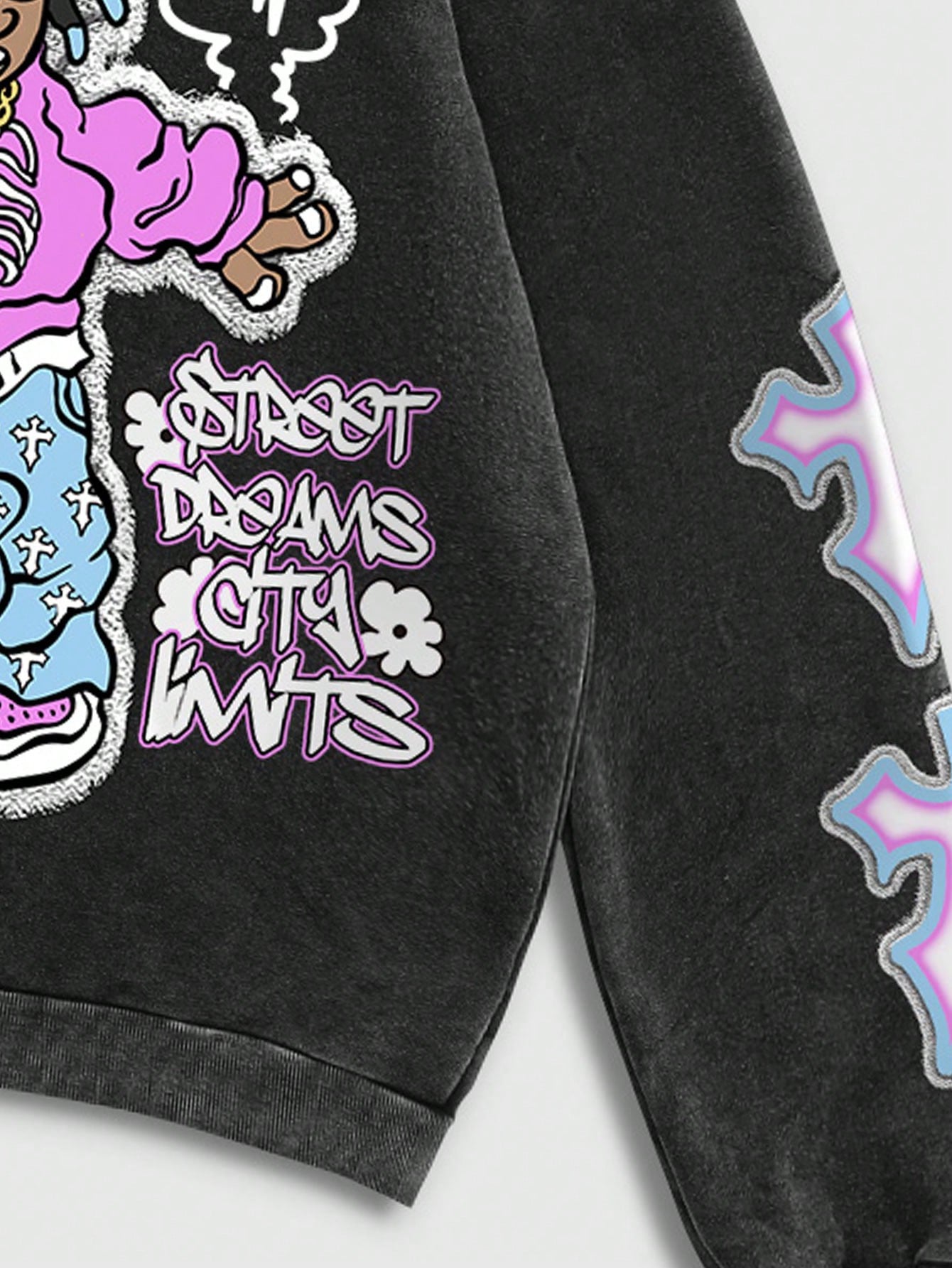 Street Life Men's Casual Cartoon Slogan Print Fleece Hoodie, Spring & Fall