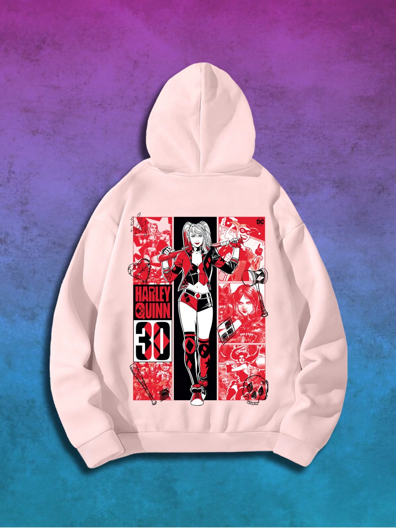 Harley Quinn | ROMWE Men's Anime Character & Letter Print Dropped Shoulder Drawstring Hoodie Sweatshirt