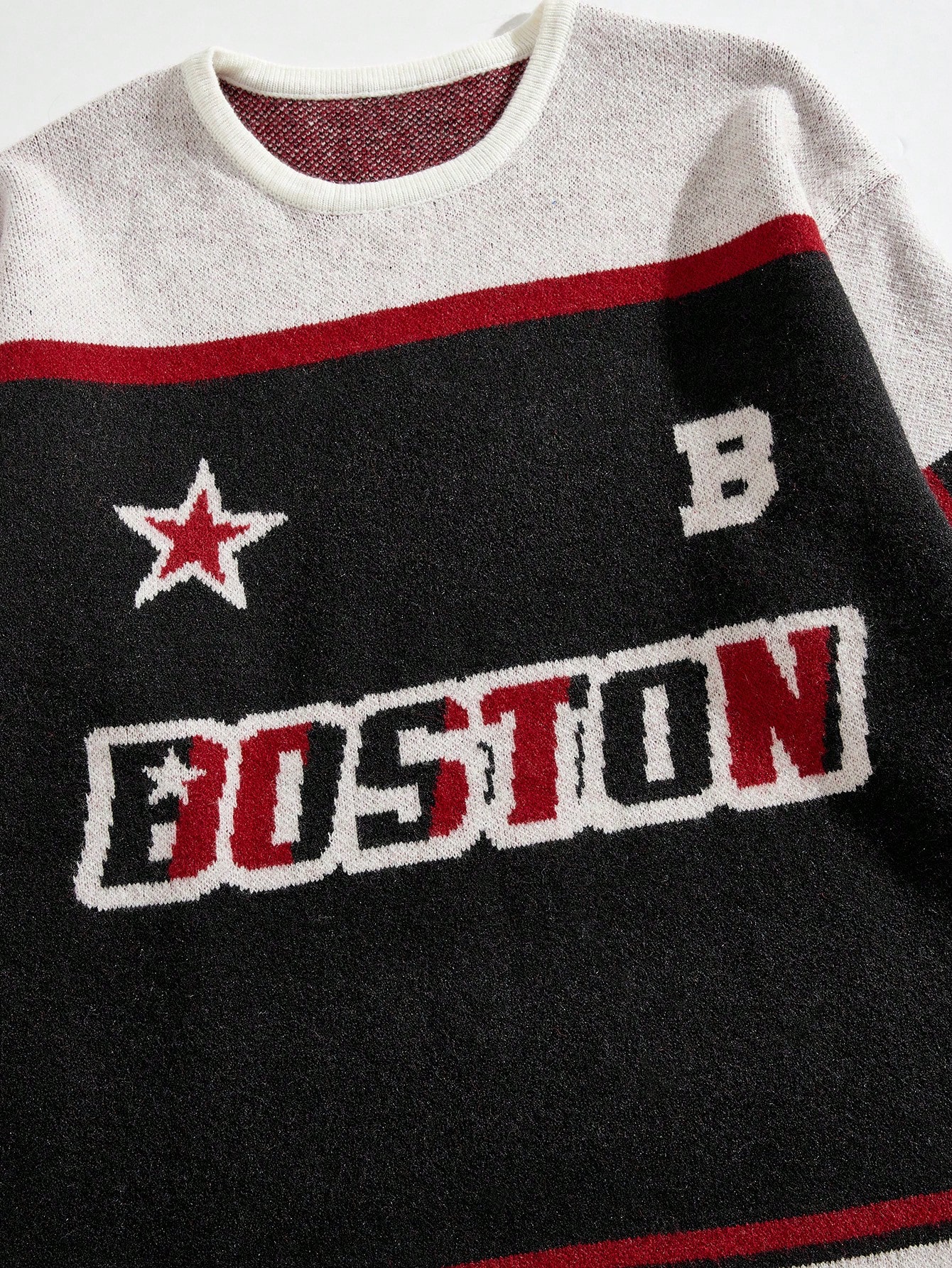 Prep Men's Casual Colorblock Letter Pattern Knit Pullover Sweater, Autumn/Winter