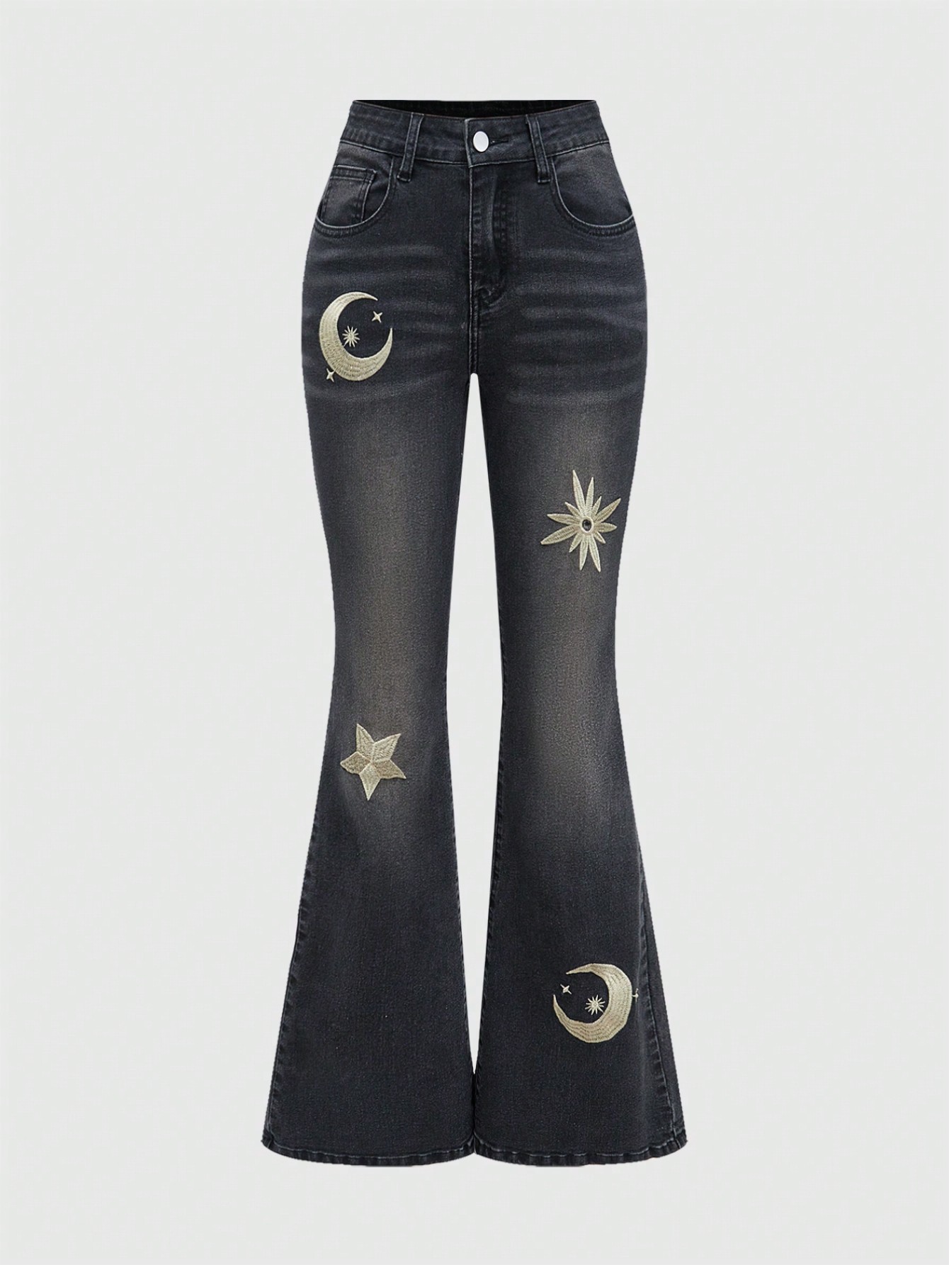 Hippie Plus Size Casual Vintage Embroidered Slim Fit Flared Jeans