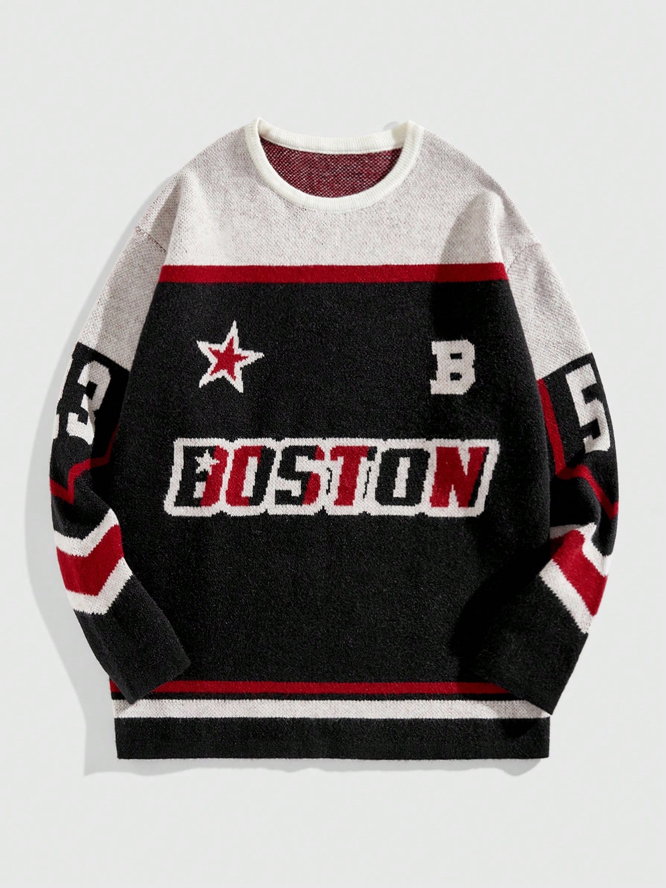 Prep Men's Casual Colorblock Letter Pattern Knit Pullover Sweater, Autumn/Winter