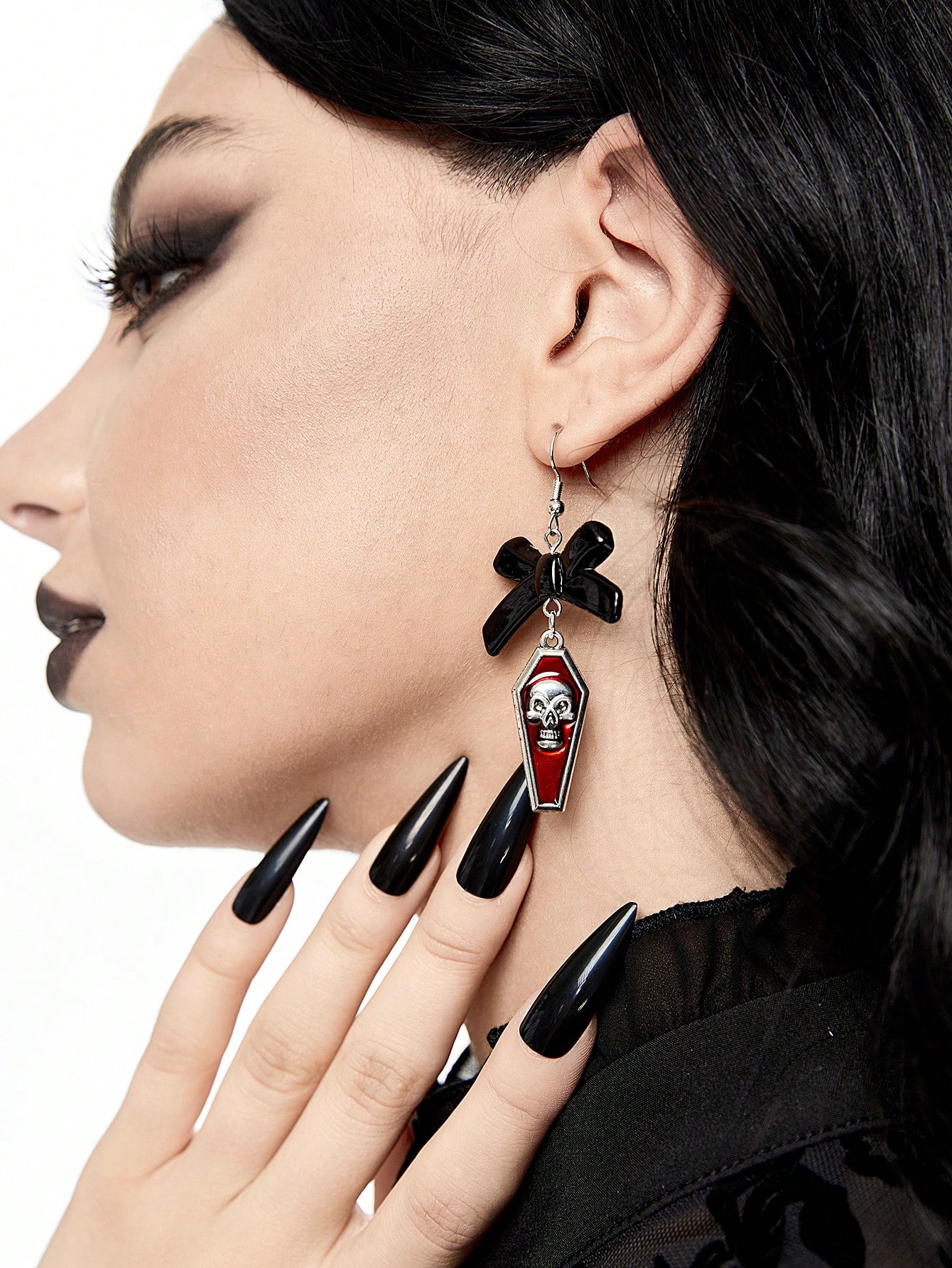 Goth 1 Pair Gothic Bowknot Skull Earrings For Women
