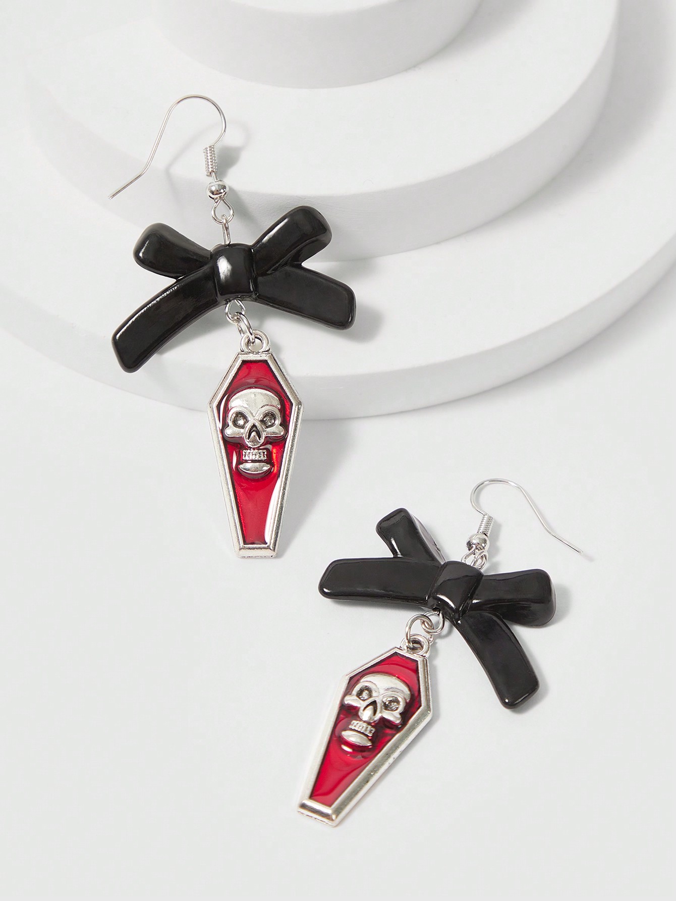 Goth 1 Pair Gothic Bowknot Skull Earrings For Women