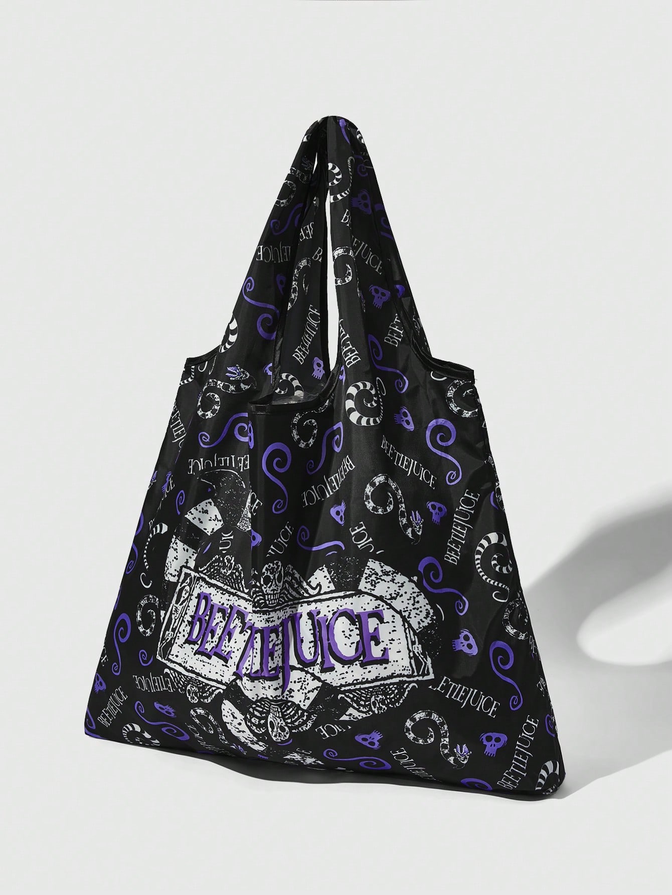 Beetlejuice | ROMWE Cartoon & Letter Print Storage Bag, Large Capacity Foldable Tote Bag With Coin Purse