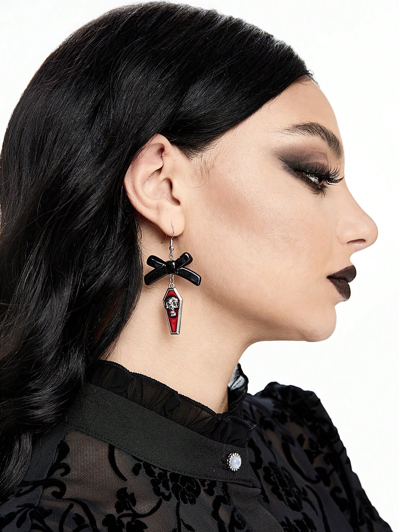 Goth 1 Pair Gothic Bowknot Skull Earrings For Women