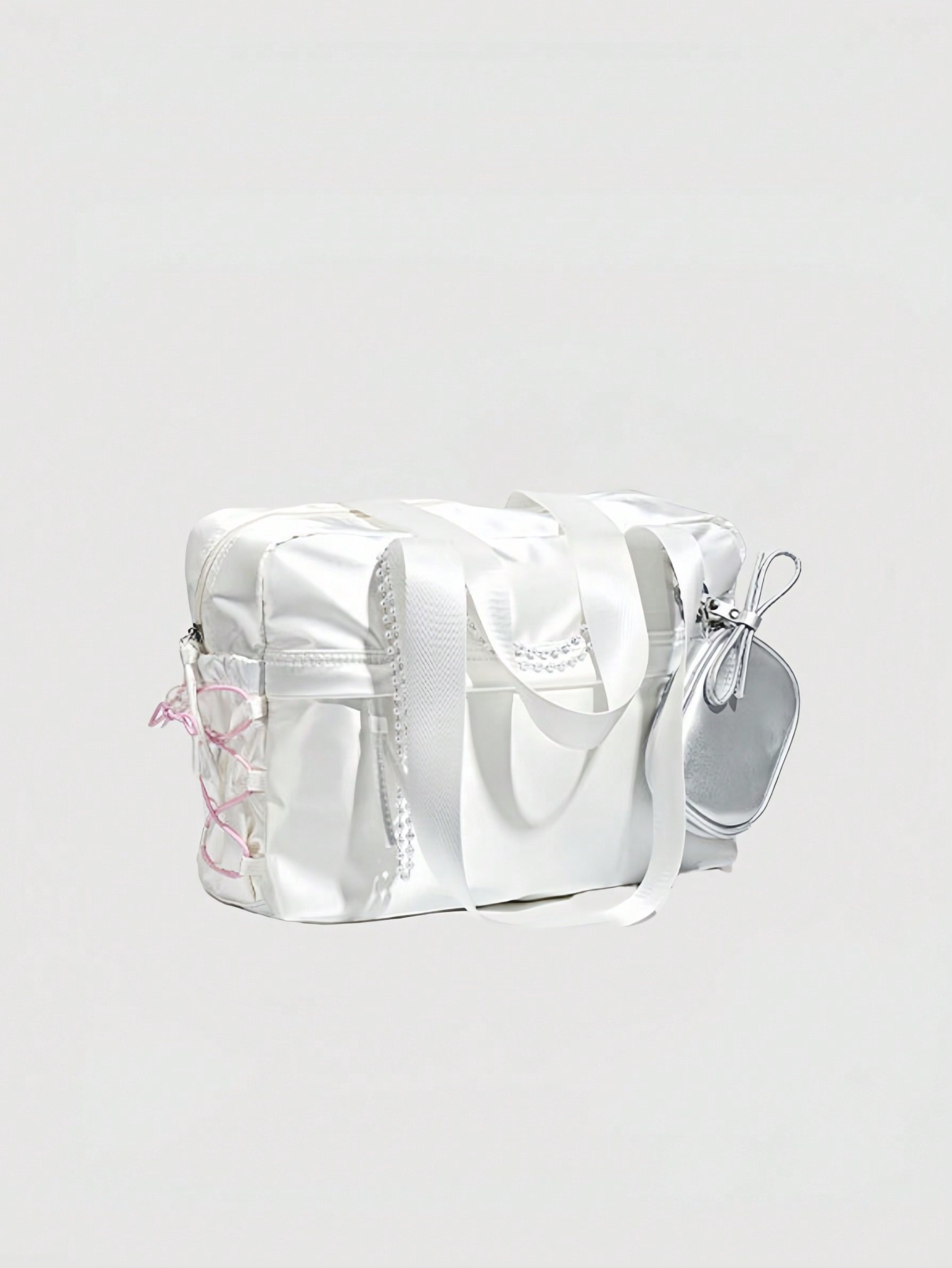 Kawaii Women's Fashionable Urban Minimalist Tote Bag Outdoor Casual Versatile Commuter Large Capacity Shoulder Bag With Pearl Chain Strap Clutch