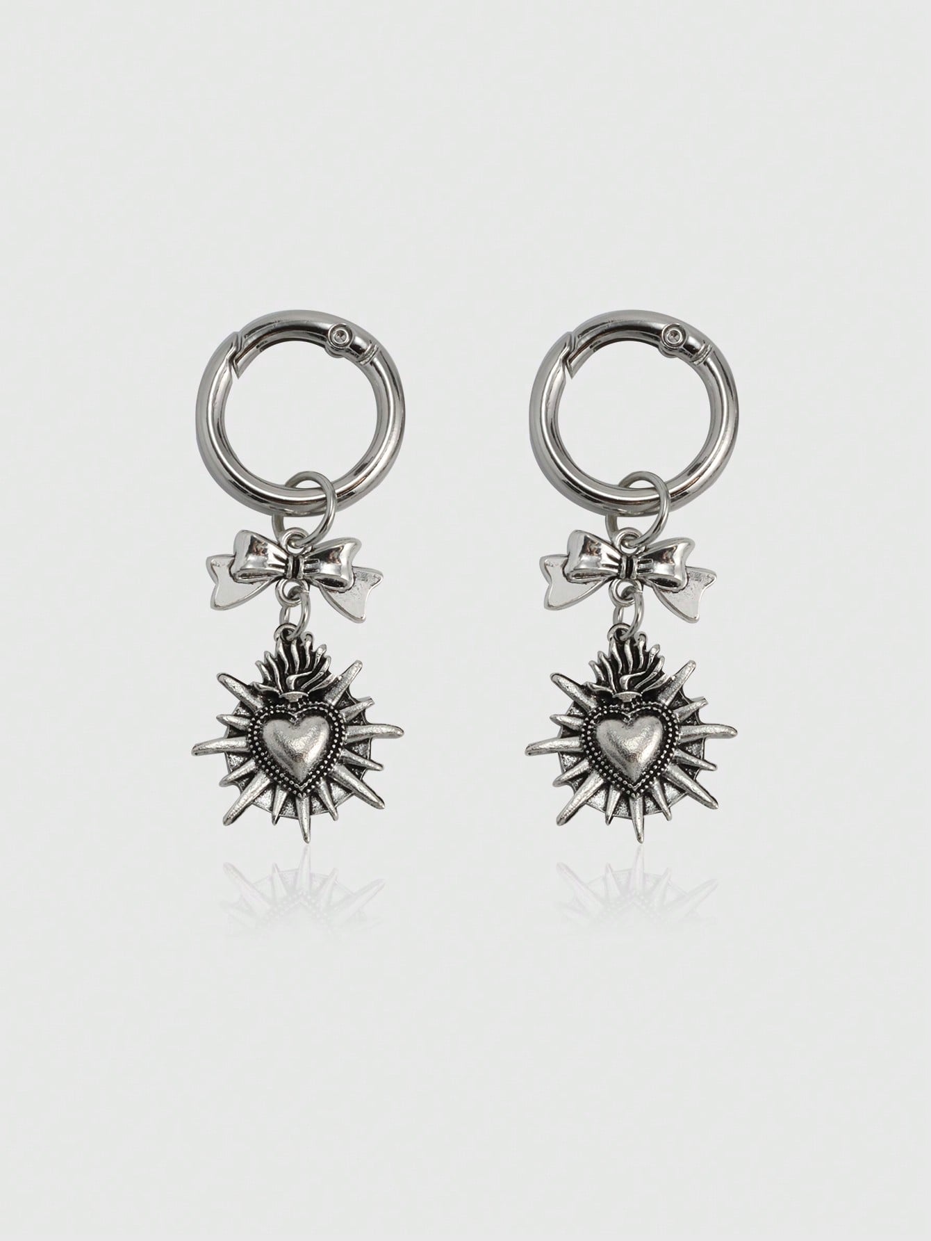 Goth 2pcs Gothic Punk Style Silver Bowknot, Thorn & Heart Detachable Shoe Clips, Suitable For Daily, Halloween & Festival Wear Fall