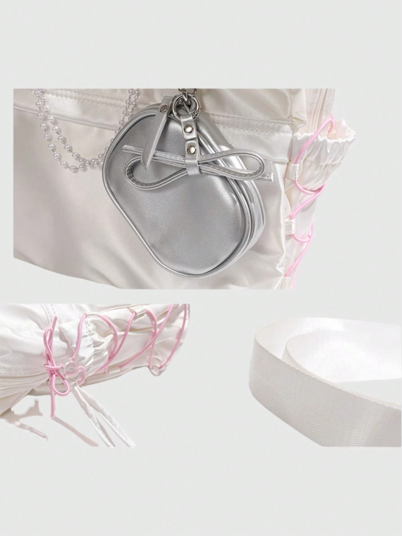 Kawaii Women's Fashionable Urban Minimalist Tote Bag Outdoor Casual Versatile Commuter Large Capacity Shoulder Bag With Pearl Chain Strap Clutch