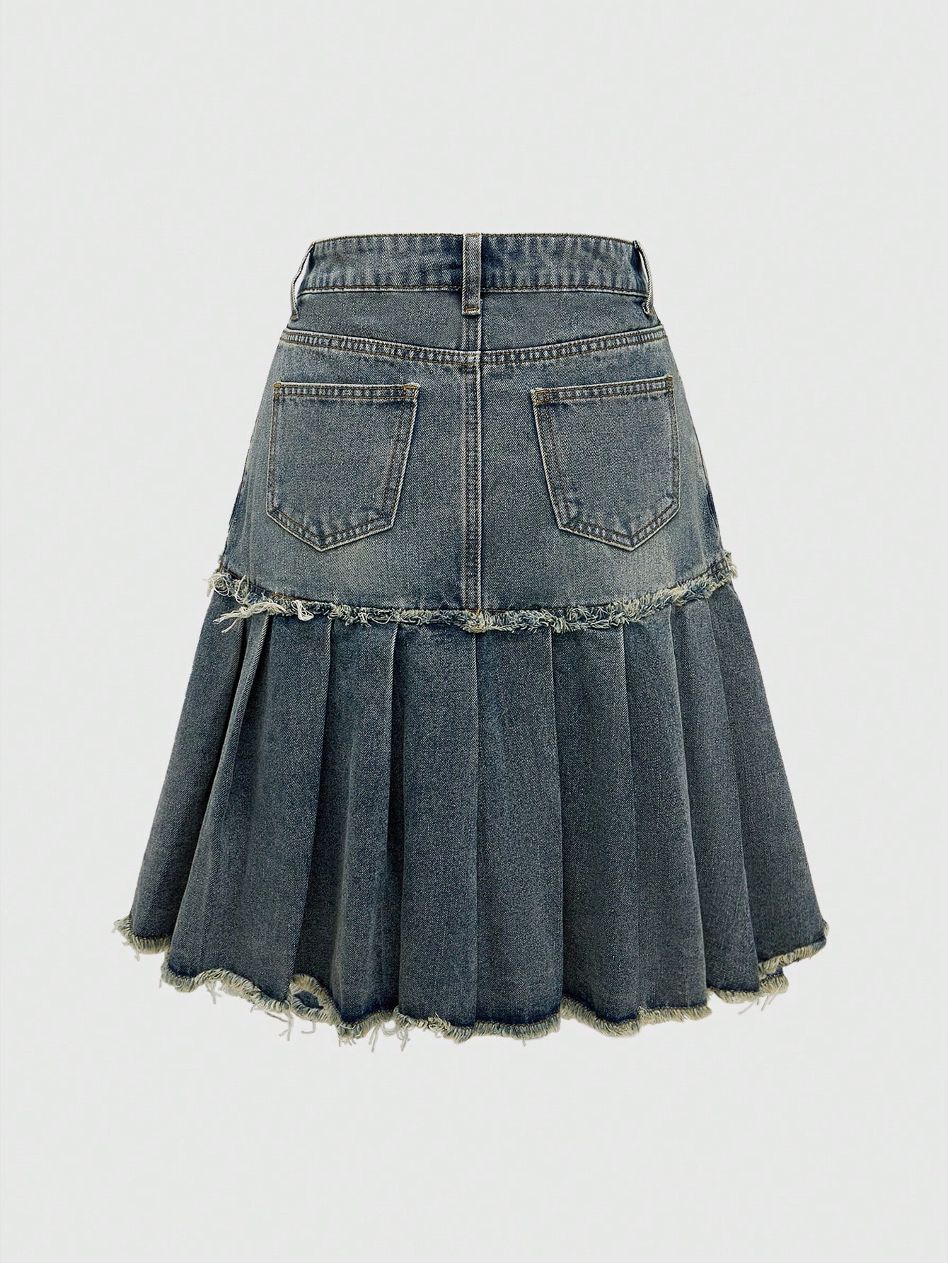 Hippie Embroidered Vintage High Waist Denim Skirt With Ruffled Hem, Unique Butterfly Shiny Decor, Bohemian Style