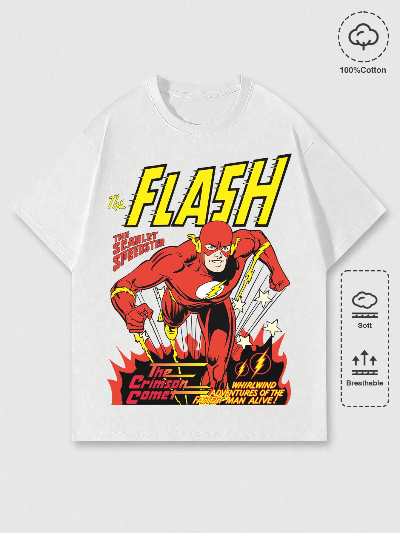 THE FLASH X ROMWE Men's Casual Anime Hero Character & Slogan Printed Oversized T-Shirt, Summer,Graphic Tee