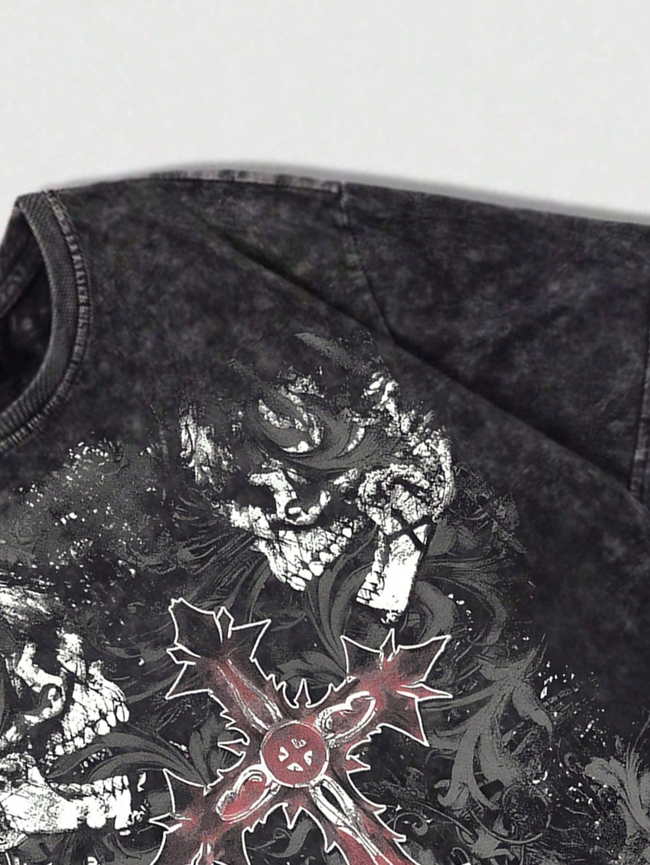 Grunge Punk Vintage Street Style Men's Cross Skull Printed Short Sleeve T-Shirt For Halloween, School