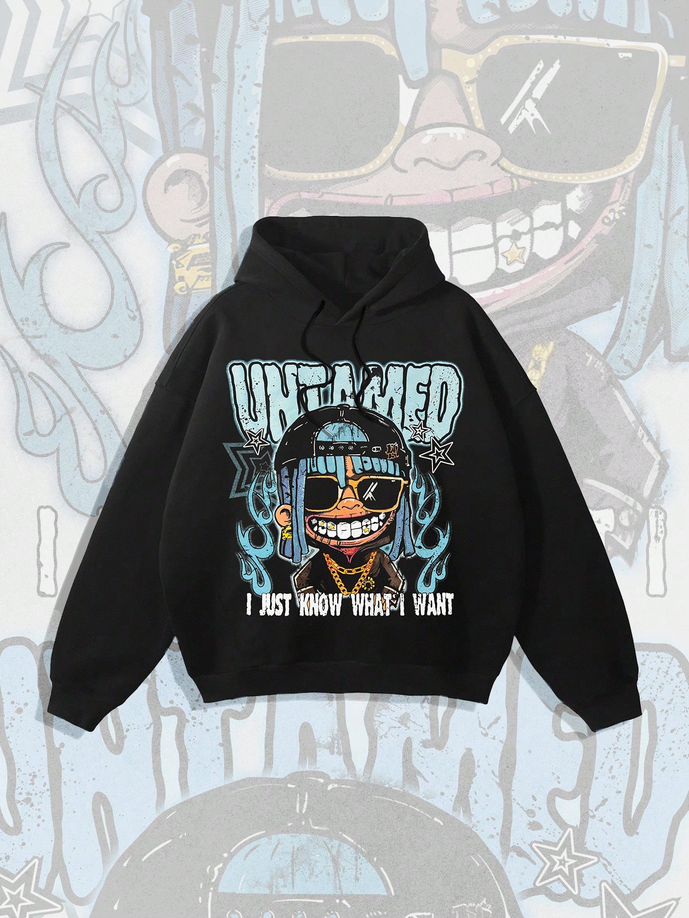 Street Life Men's Casual Slogan & Cartoon Printed Long Sleeve Hooded Sweatshirt, Autumn Winter