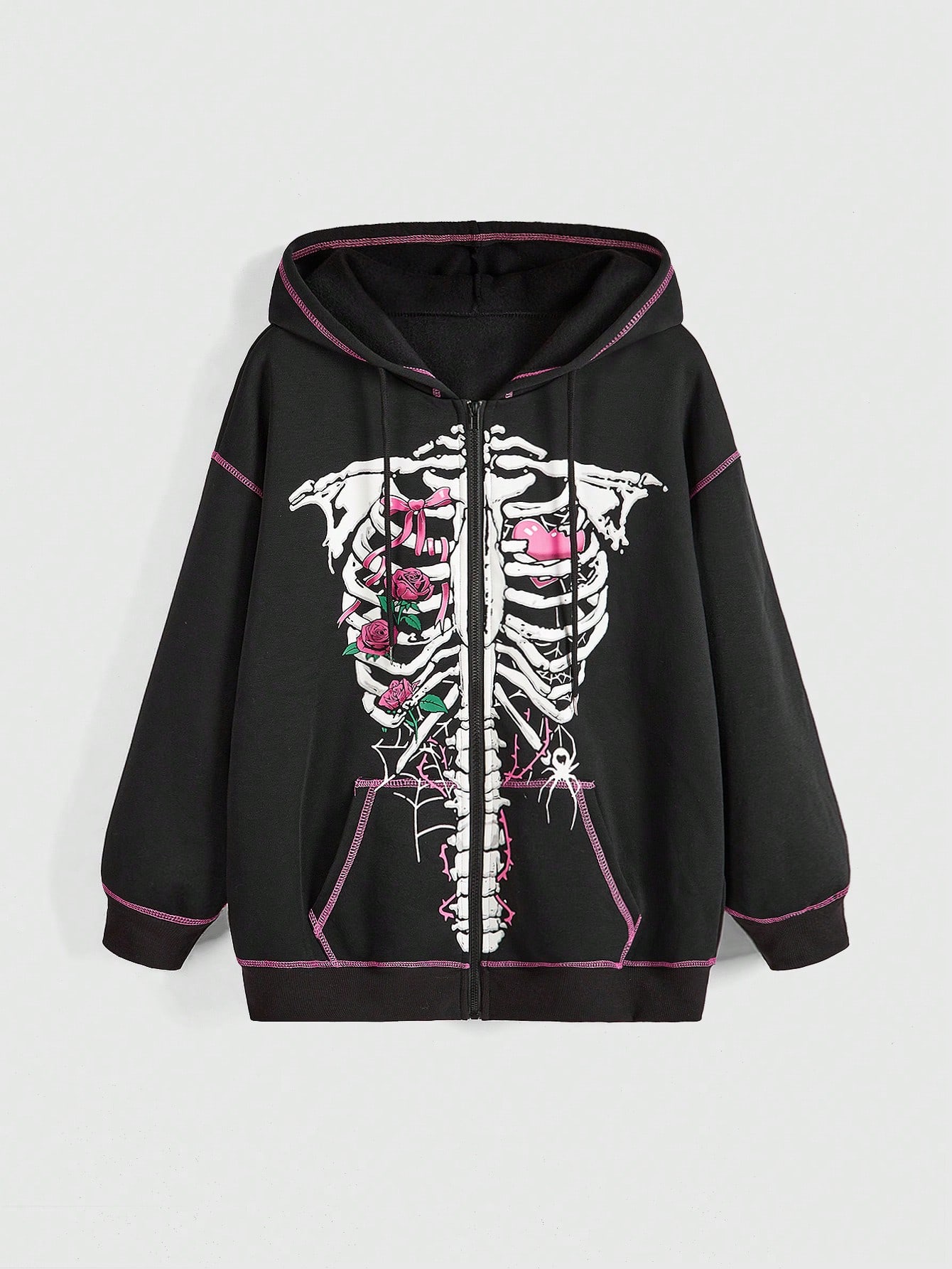 Kawaii Casual Skull Skeleton & Cute Bow-Knot Rose Print Women Sweatshirt