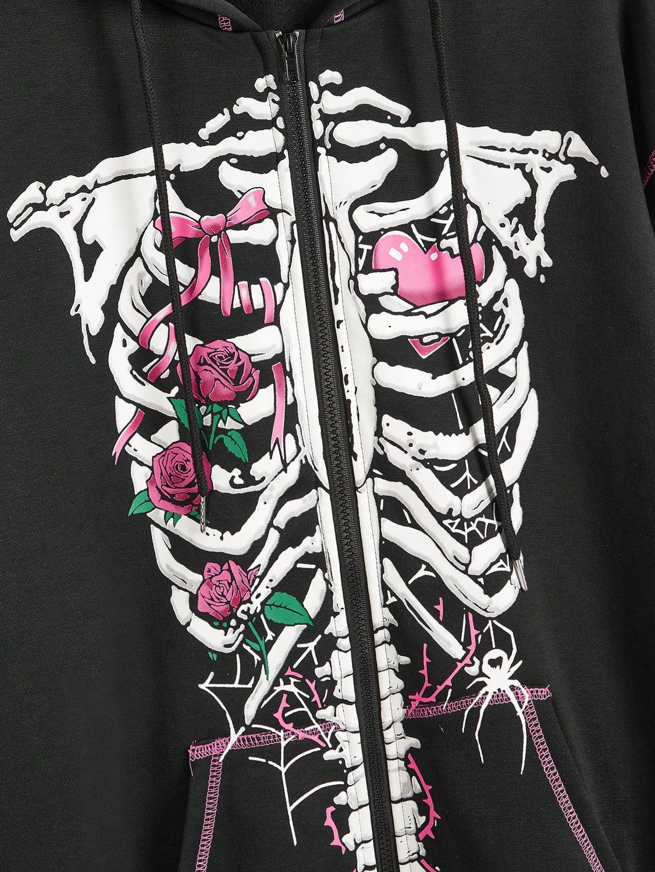 Kawaii Casual Skull Skeleton & Cute Bow-Knot Rose Print Women Sweatshirt