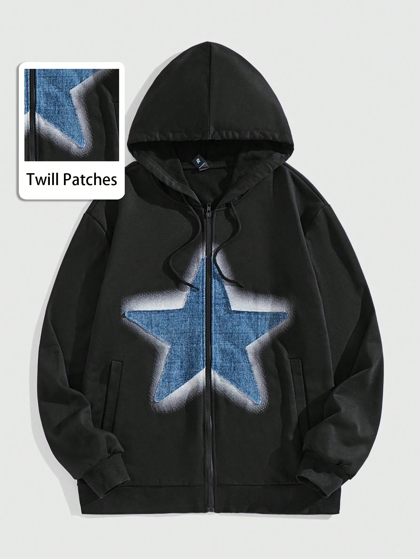 Academia Men's Five-Pointed Star Decorated Hooded Sweatshirt Sweatshirt