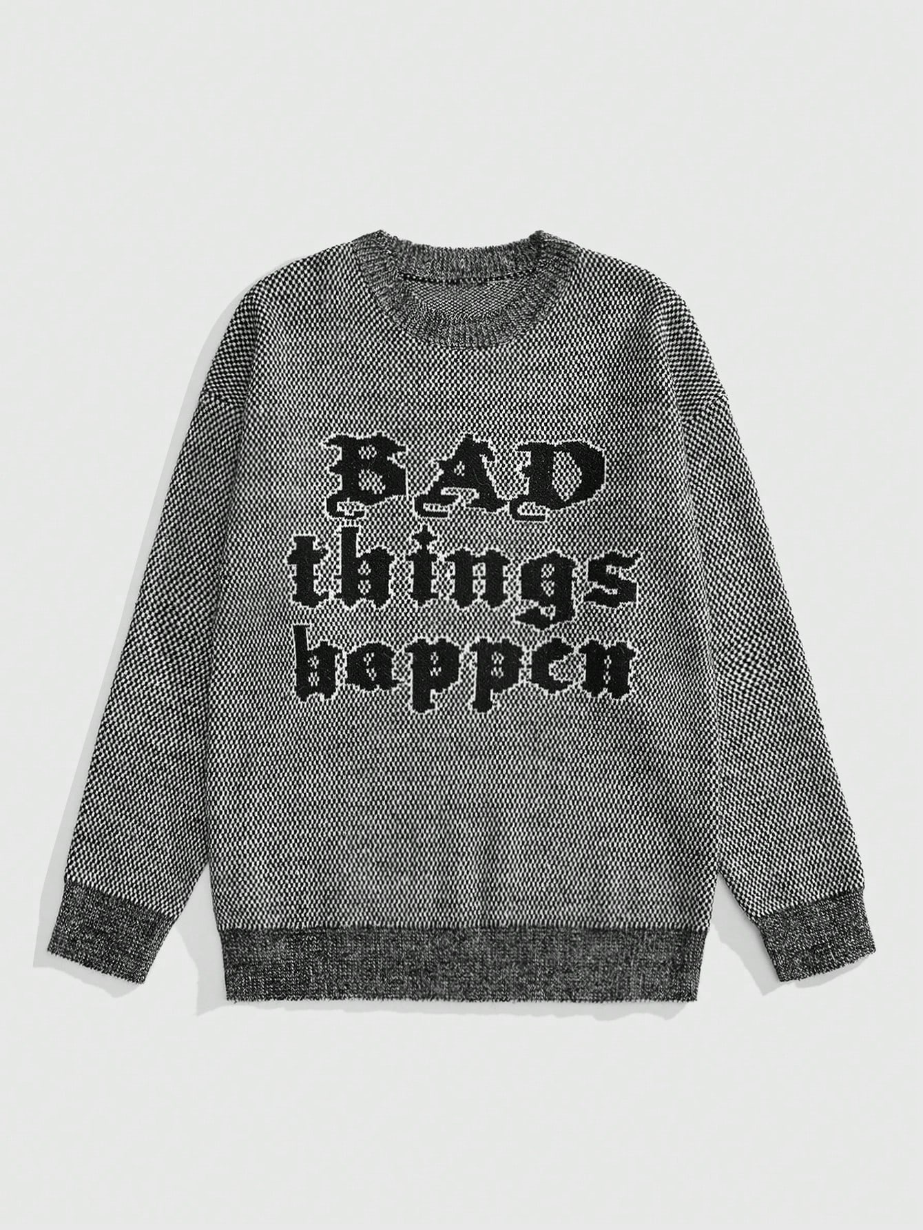 Grunge Punk Men's Casual Round Neck Long Sleeve Loose Knitted Letter Sweater For Autumn And Winter