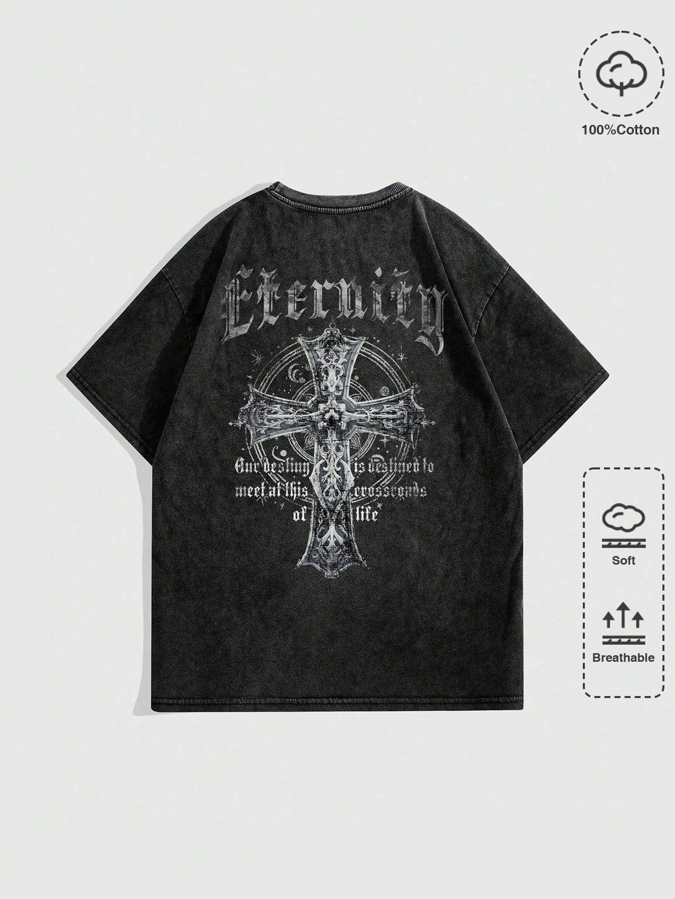 Goth Men's Vintage Cross & Slogan Print Short Sleeve T-Shirt For Halloween, School