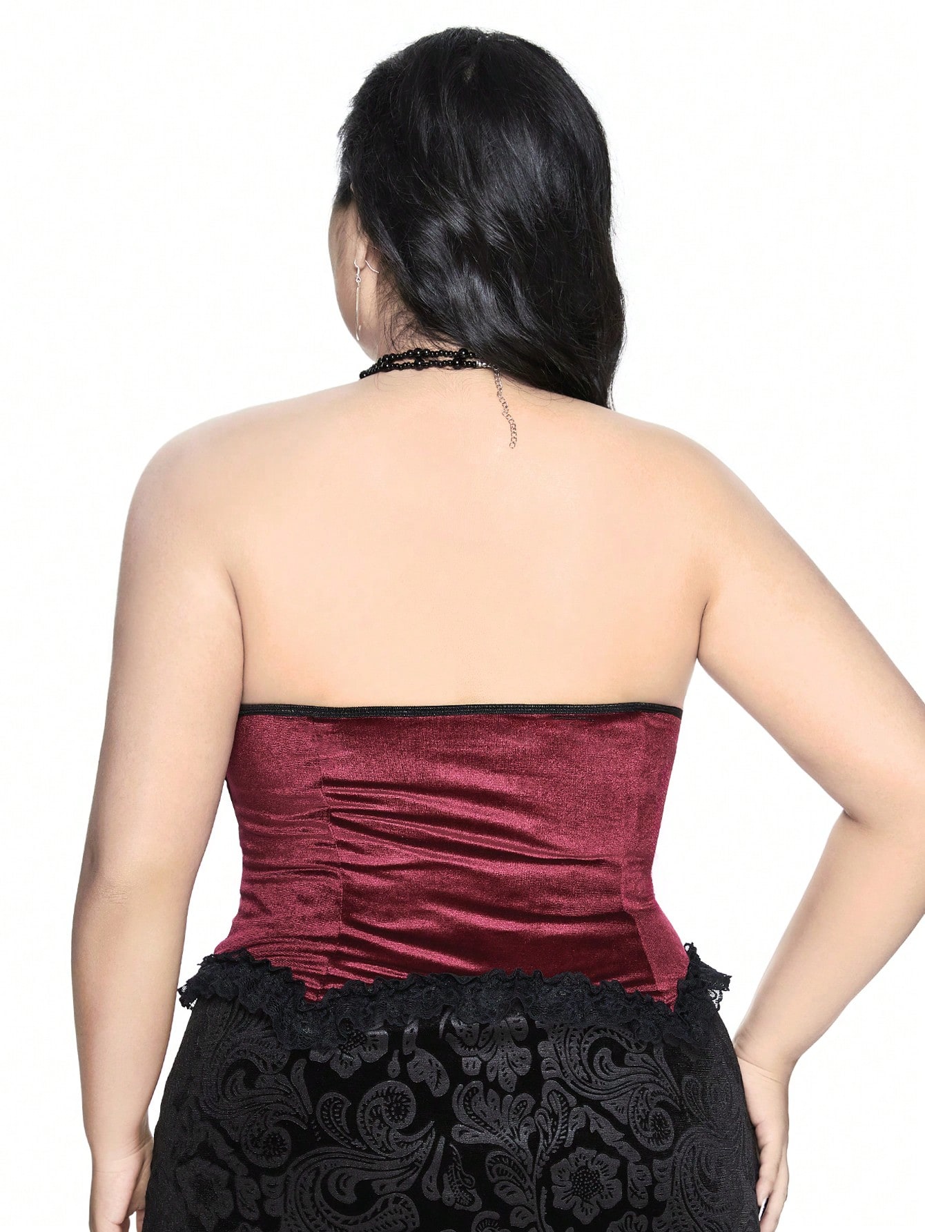 Goth Plus Size Women Sexy Lace & Velvet Patchwork Bandeau Top