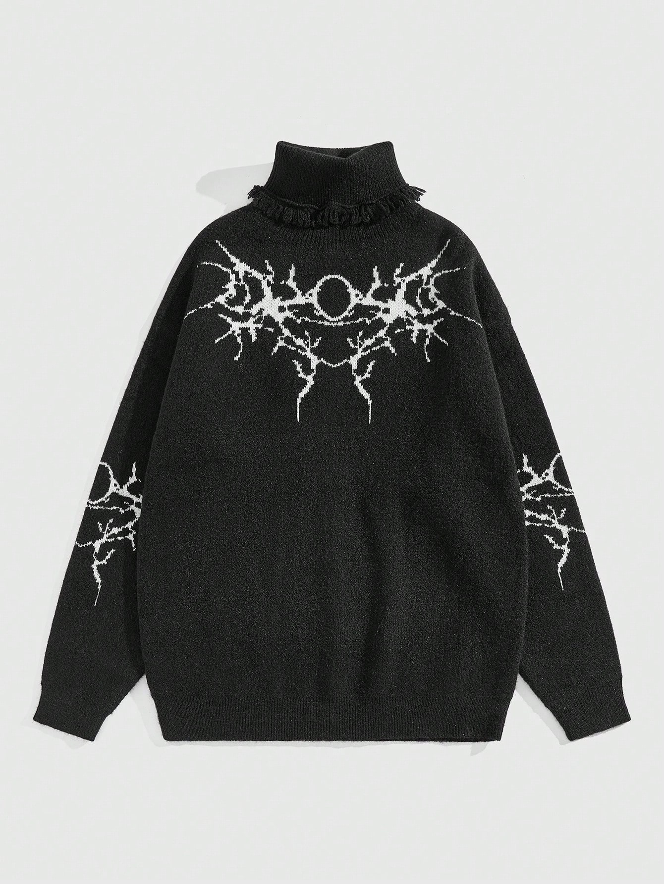 Goth Men's Graphic Print Casual Turtleneck Long Sleeve Pullover Sweater