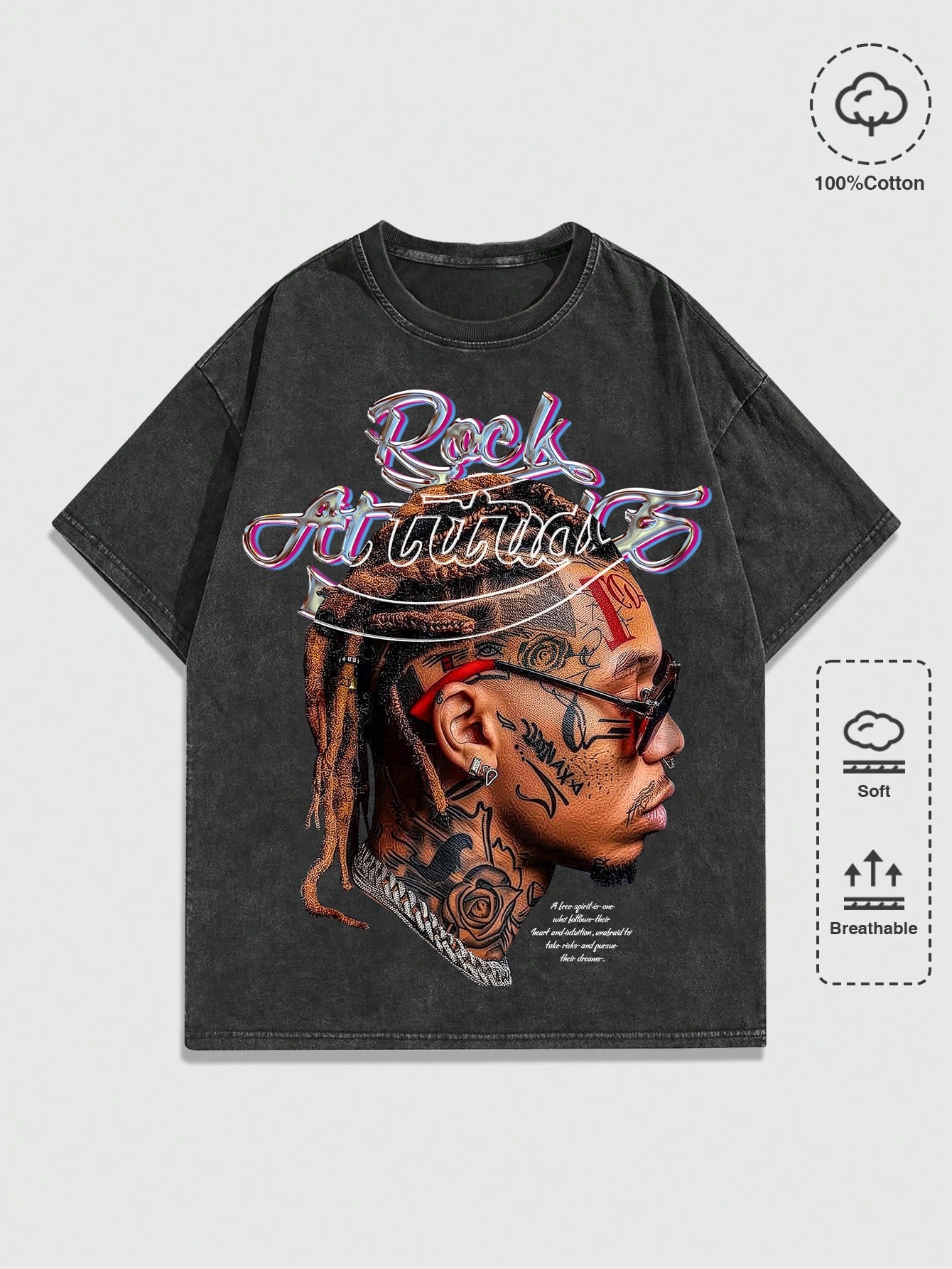 Street Life Men's Hip-Hop Printed Washed Distressed T-Shirt With Splatter Summer High Street Vintage Style, School